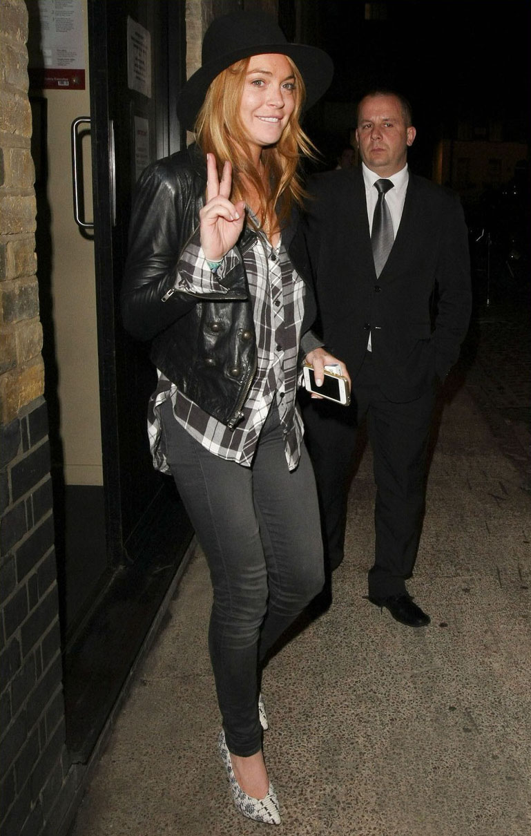Lindsay Lohan walking out of Chiltern Firehouse