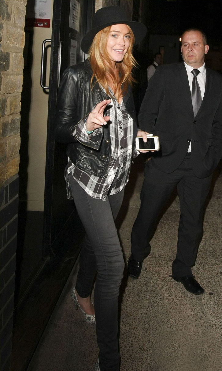 Lindsay Lohan walking out of Chiltern Firehouse