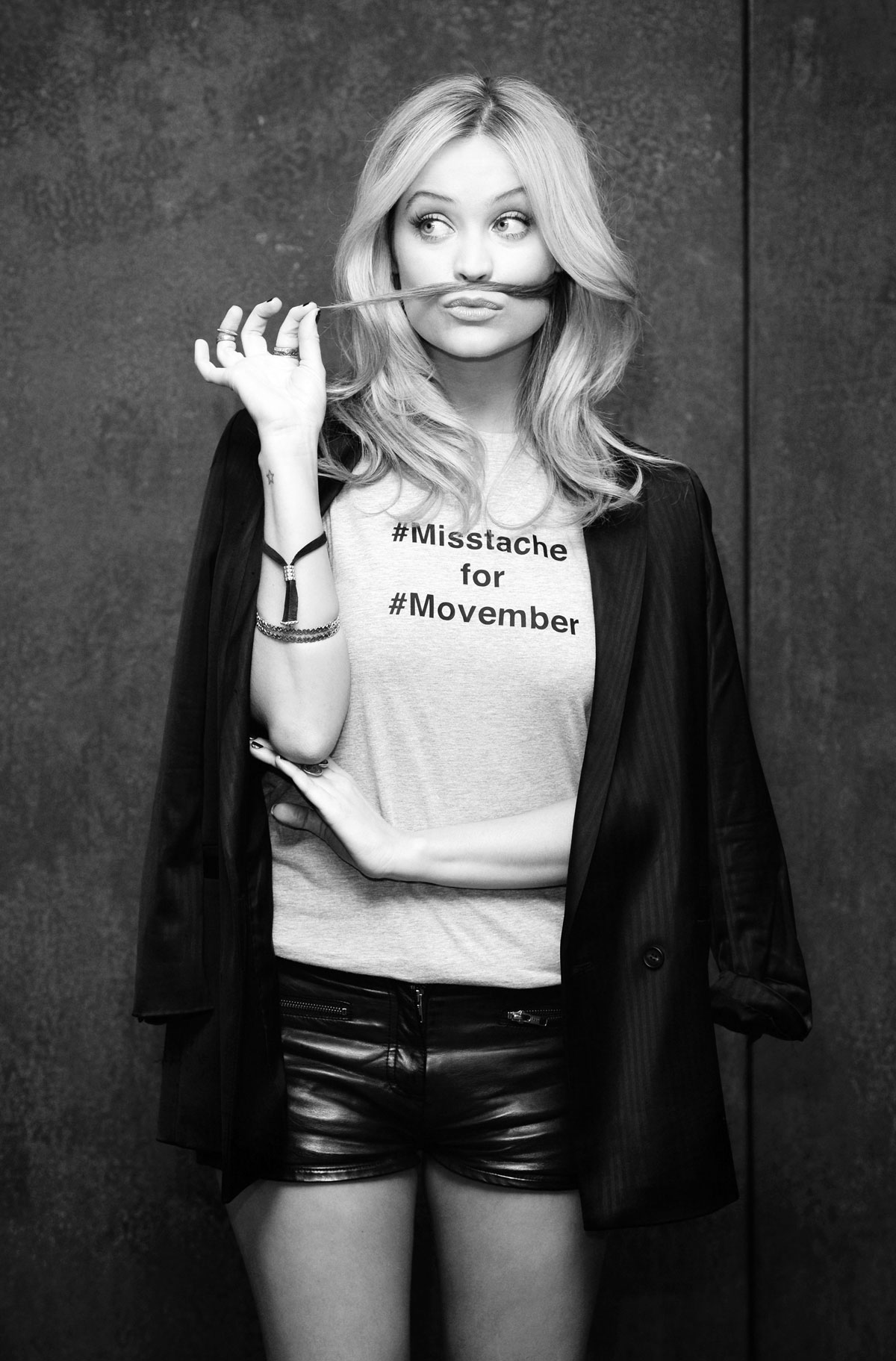 Laura Whitmore poses for Aussie’s ‘Misstache for Movember’ Campaign