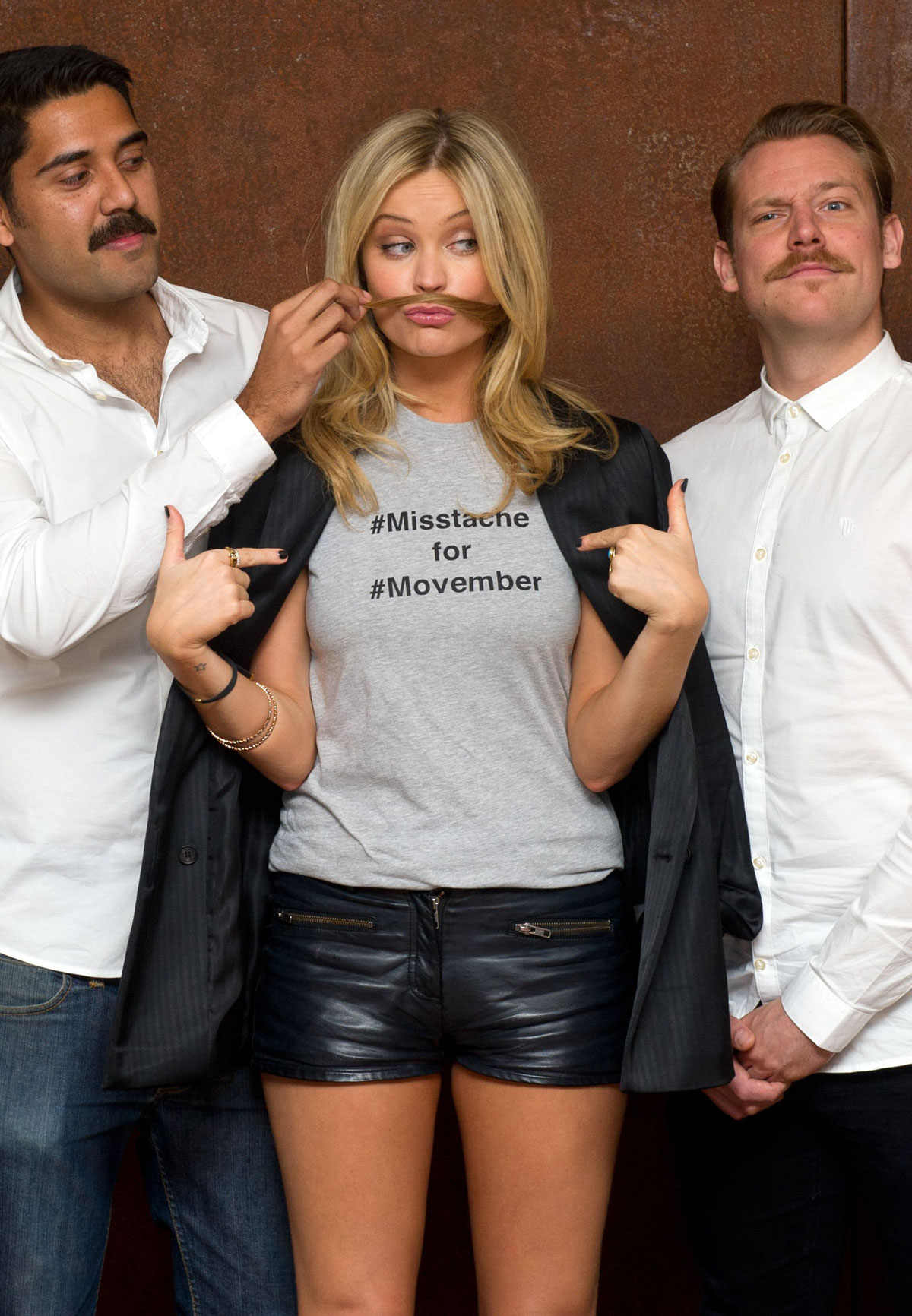 Laura Whitmore poses for Aussie’s ‘Misstache for Movember’ Campaign