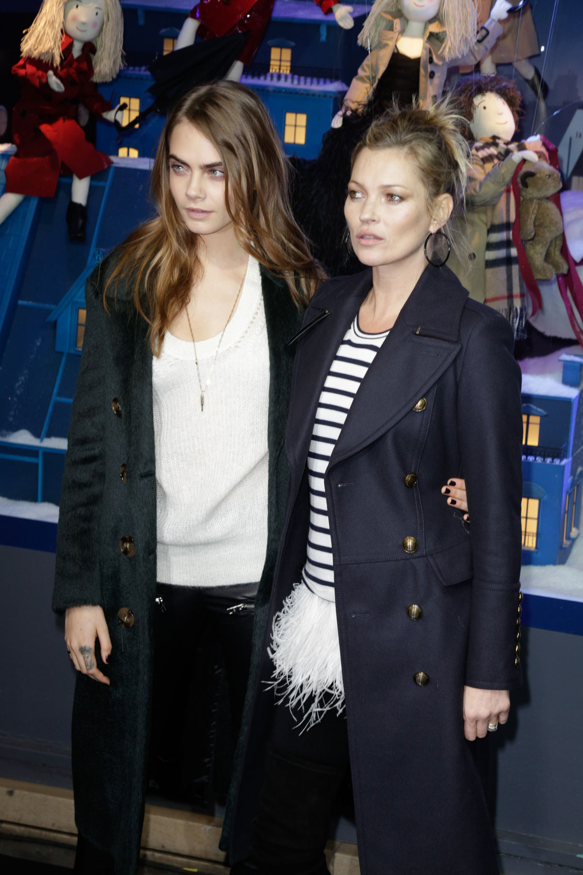 Cara Delevingne and Kate Moss attend the Printemps Christmas Decorations Inauguration