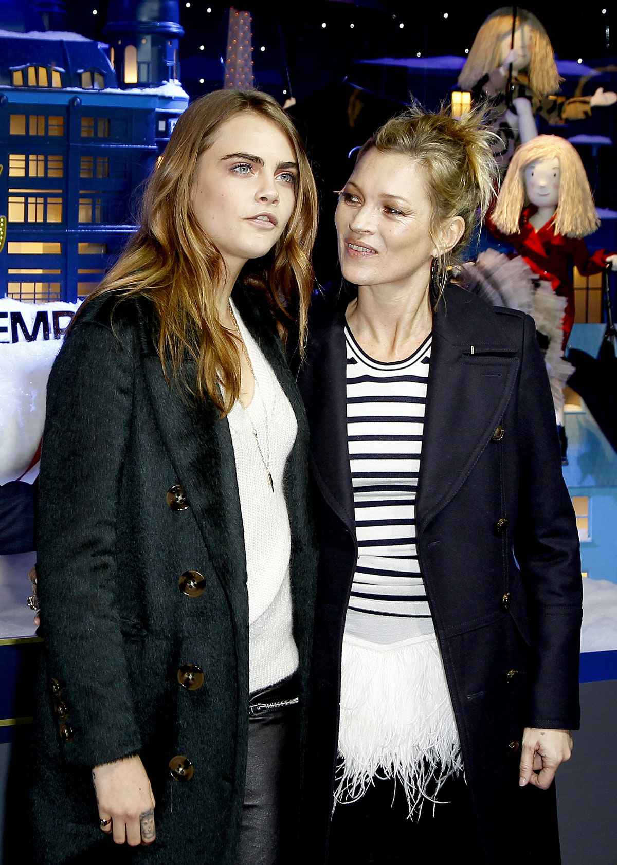 Cara Delevingne and Kate Moss attend the Printemps Christmas Decorations Inauguration