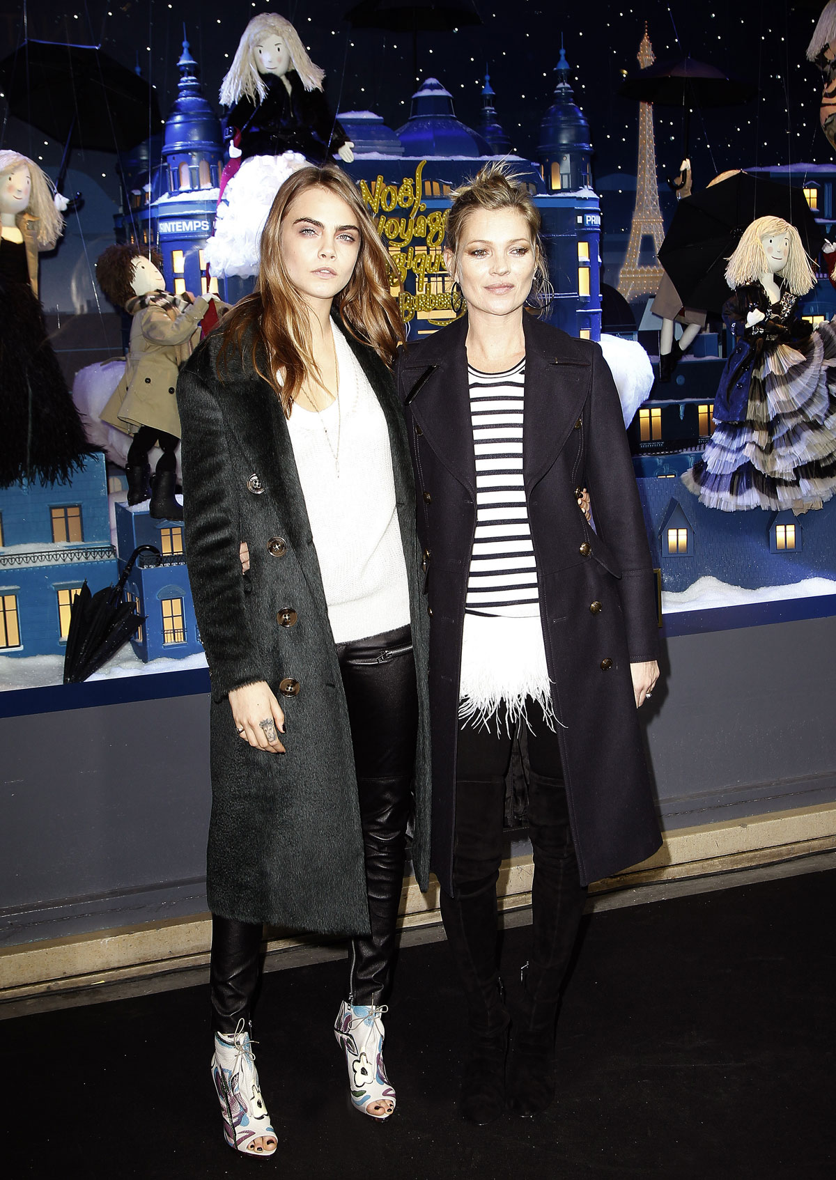 Cara Delevingne and Kate Moss attend the Printemps Christmas Decorations Inauguration