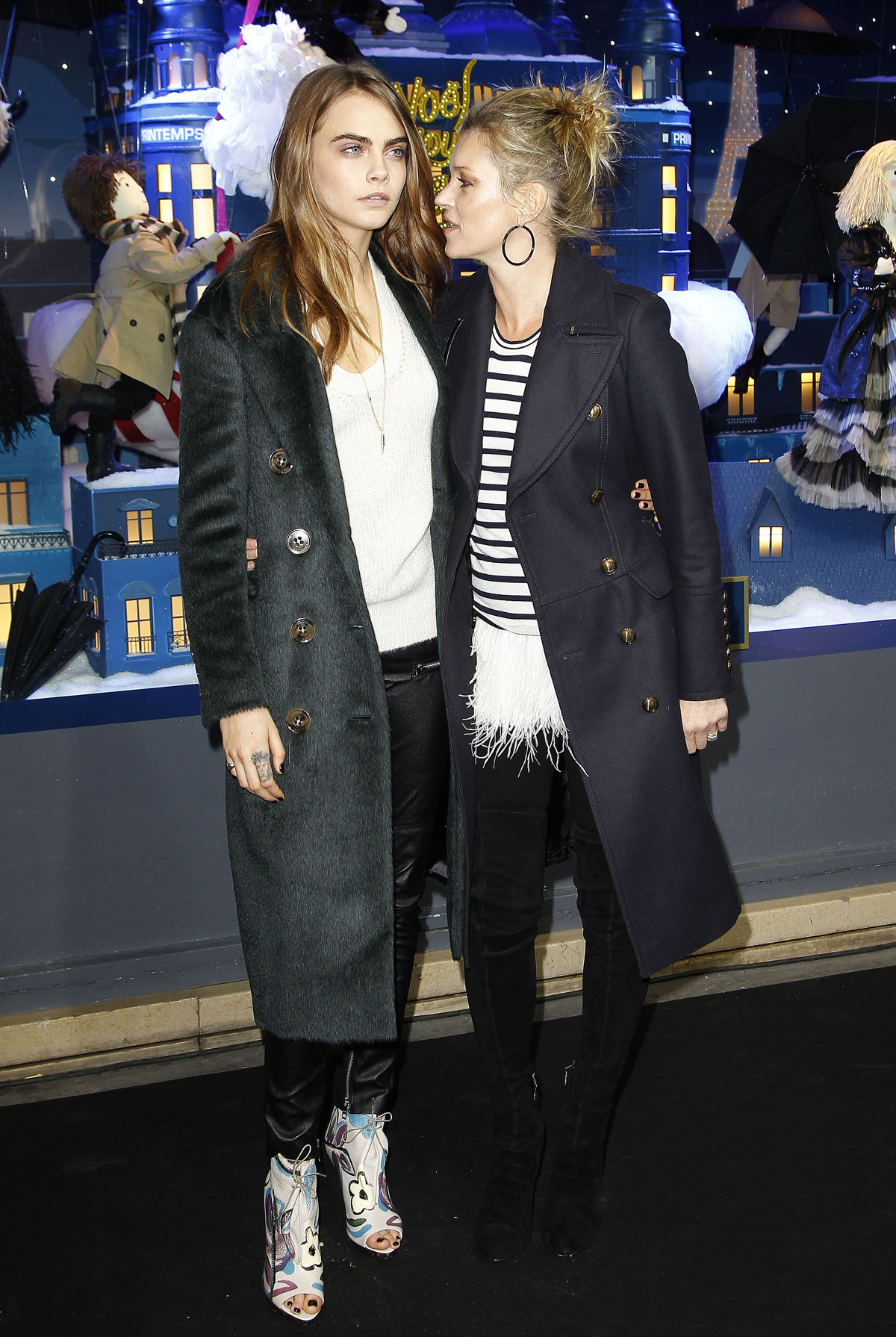 Cara Delevingne and Kate Moss attend the Printemps Christmas Decorations Inauguration