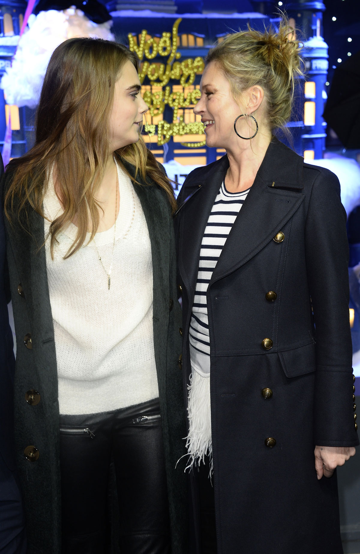 Cara Delevingne and Kate Moss attend the Printemps Christmas Decorations Inauguration