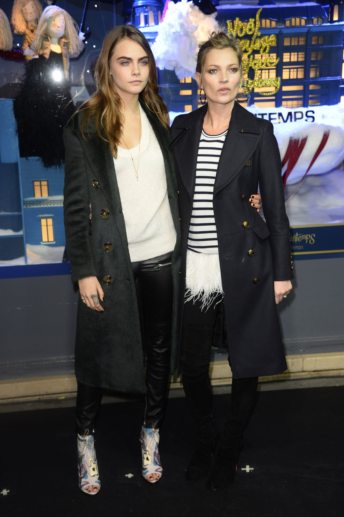 Cara Delevingne and Kate Moss attend the Printemps Christmas Decorations Inauguration