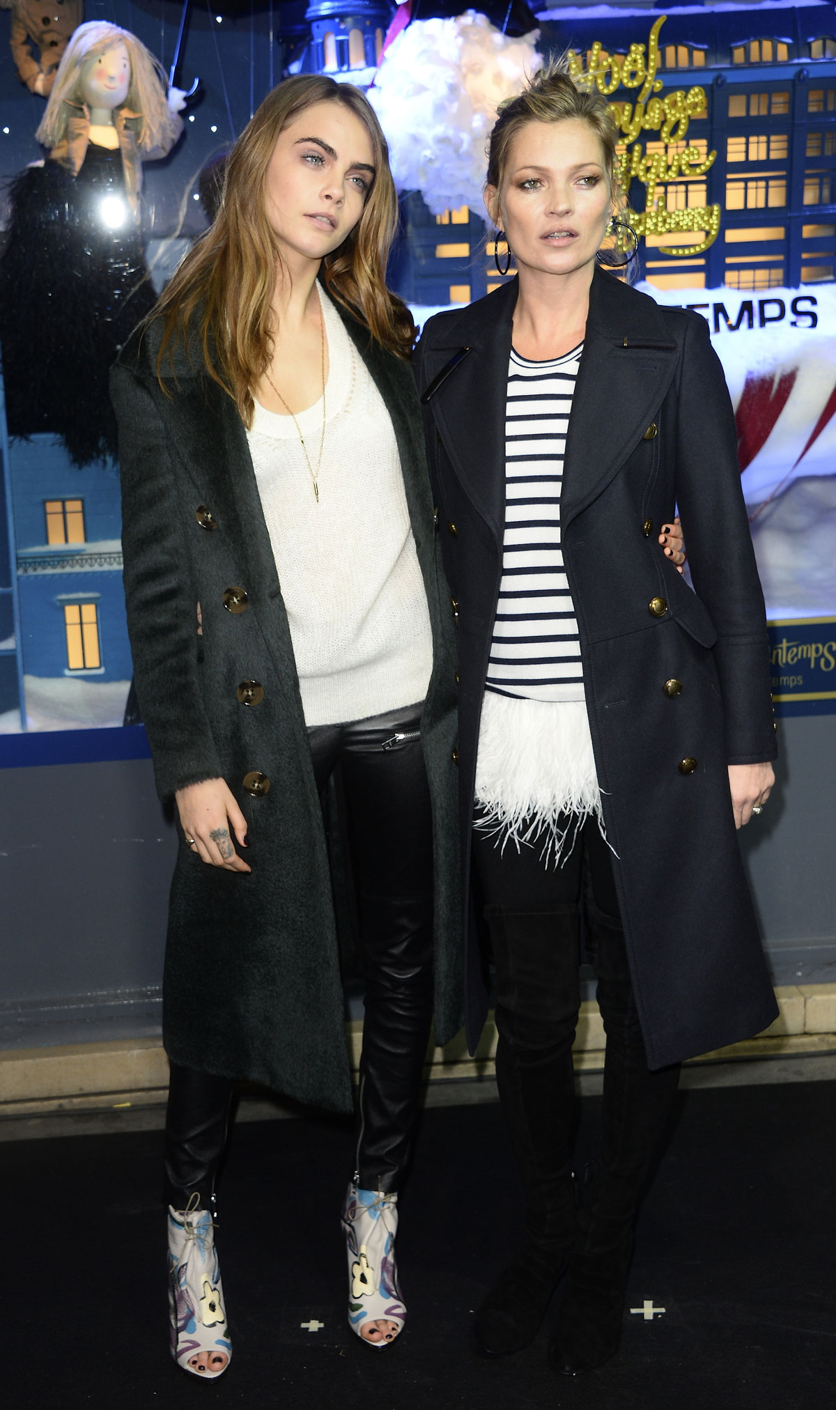 Cara Delevingne and Kate Moss attend the Printemps Christmas Decorations Inauguration