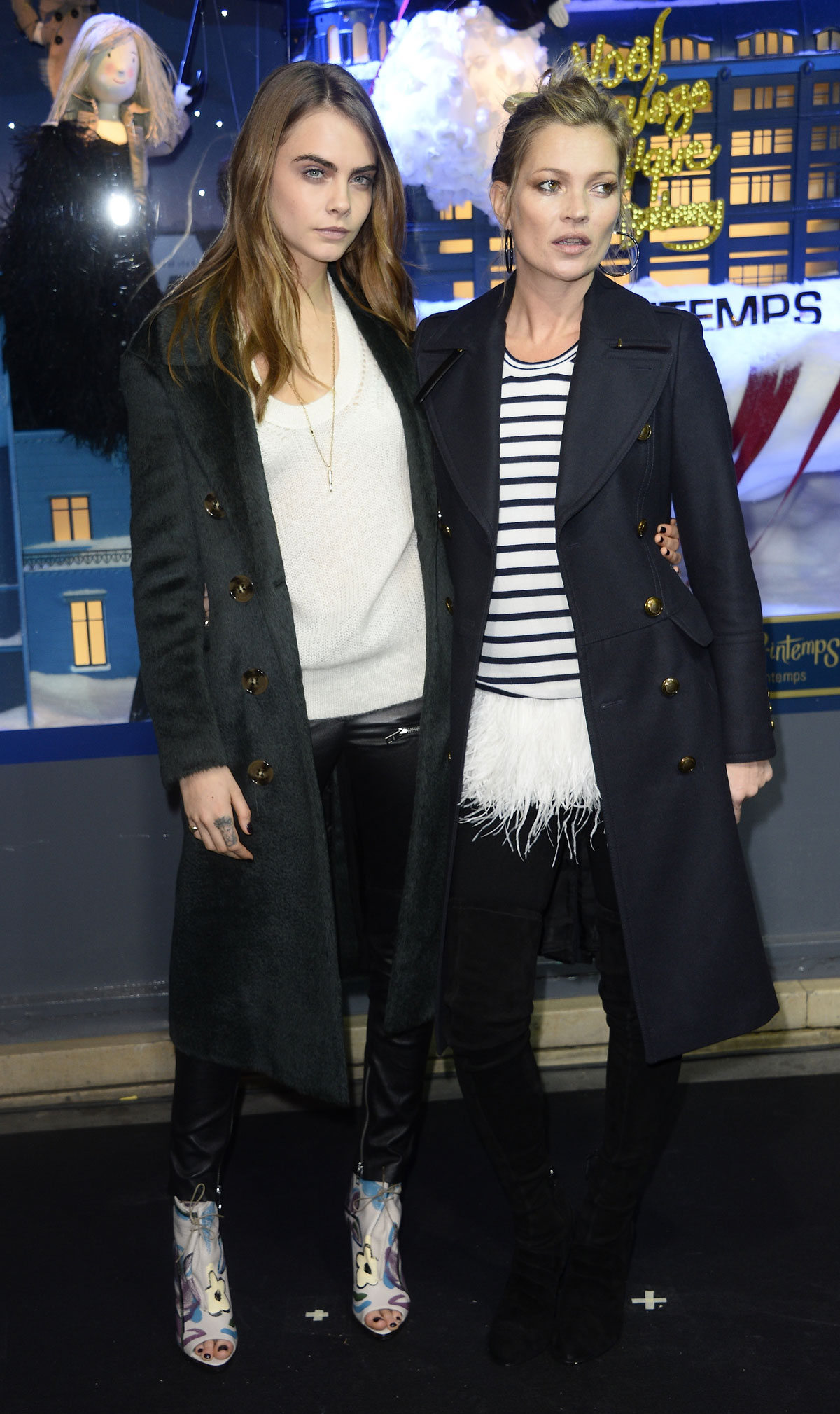 Cara Delevingne and Kate Moss attend the Printemps Christmas Decorations Inauguration