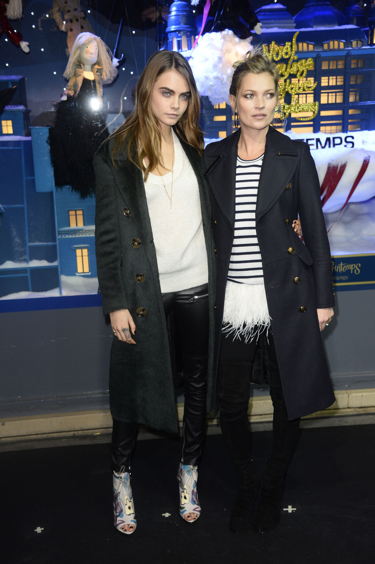 Cara Delevingne and Kate Moss attend the Printemps Christmas Decorations Inauguration