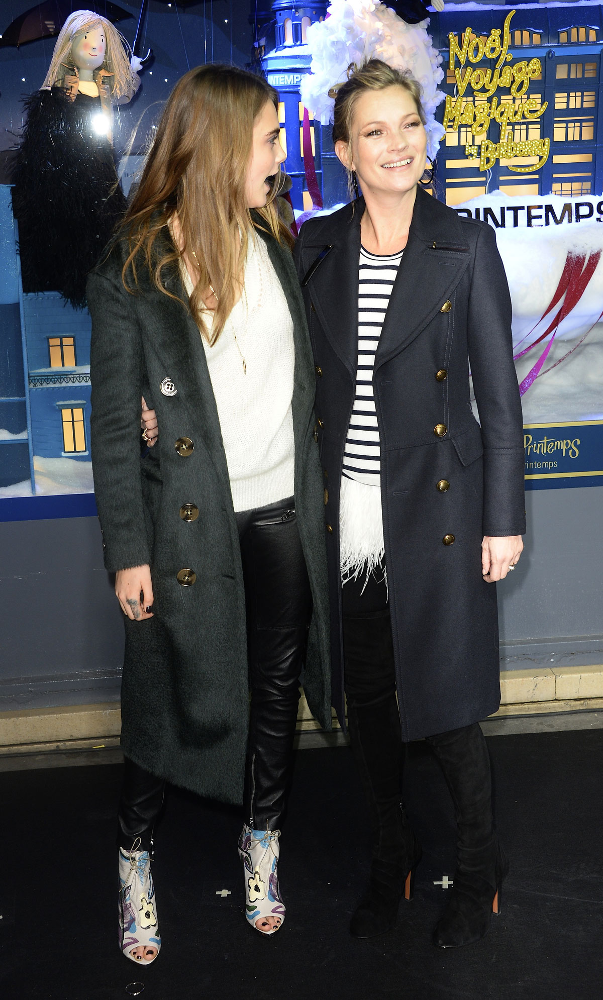 Cara Delevingne and Kate Moss attend the Printemps Christmas Decorations Inauguration