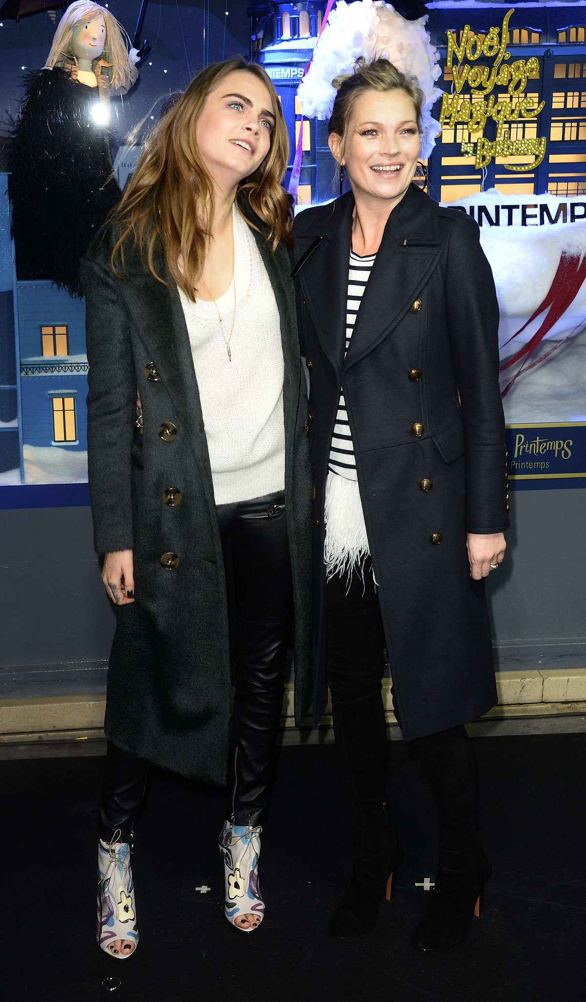 Cara Delevingne and Kate Moss attend the Printemps Christmas Decorations Inauguration