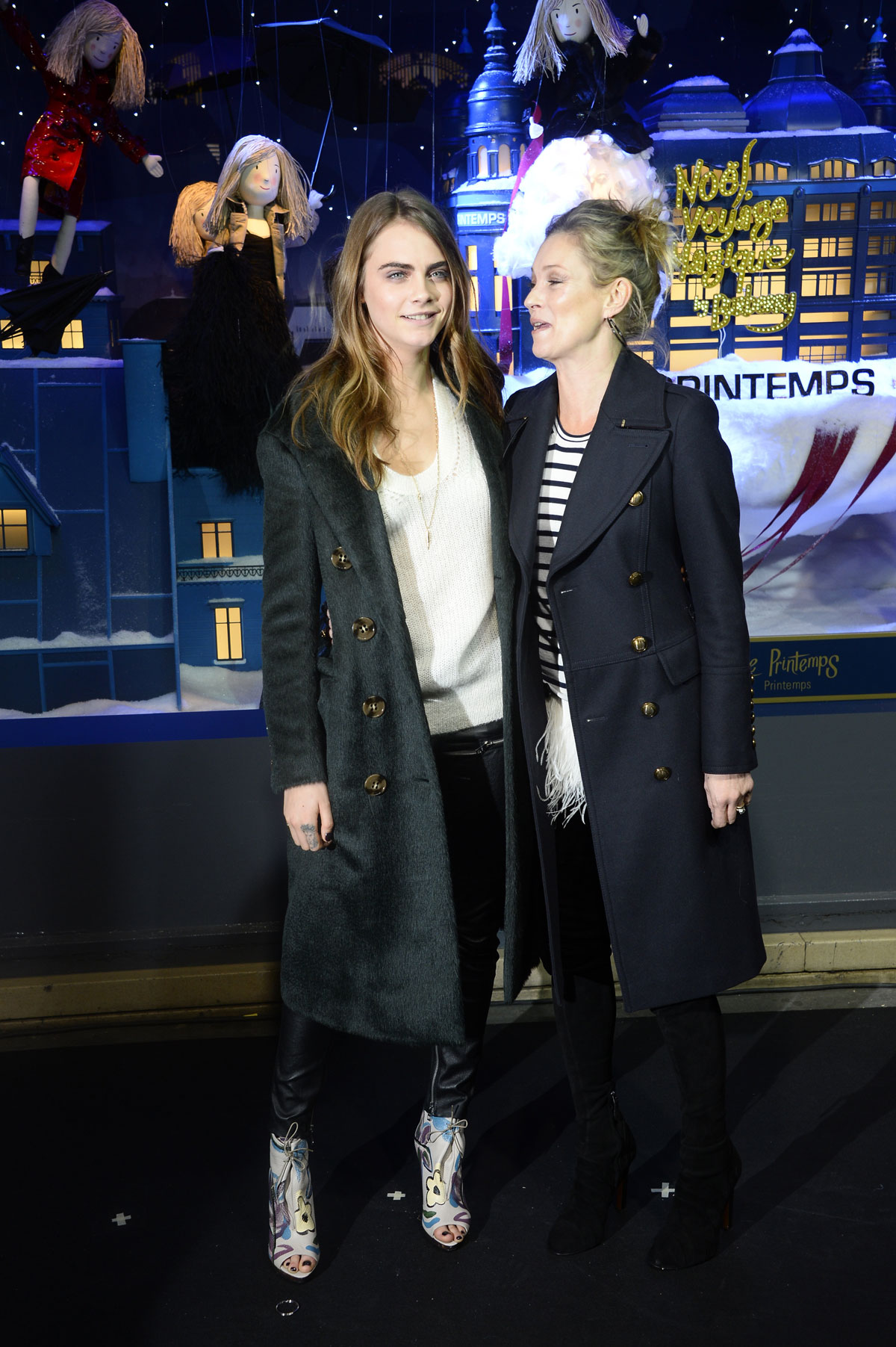 Cara Delevingne and Kate Moss attend the Printemps Christmas Decorations Inauguration