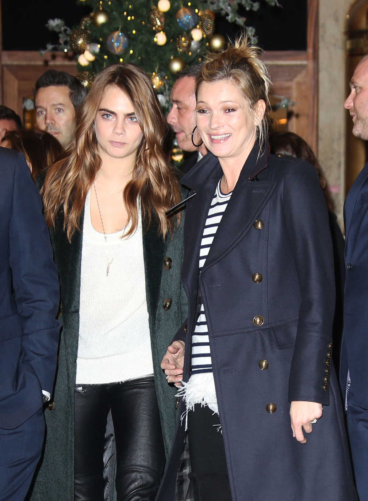 Cara Delevingne and Kate Moss attend the Printemps Christmas Decorations Inauguration