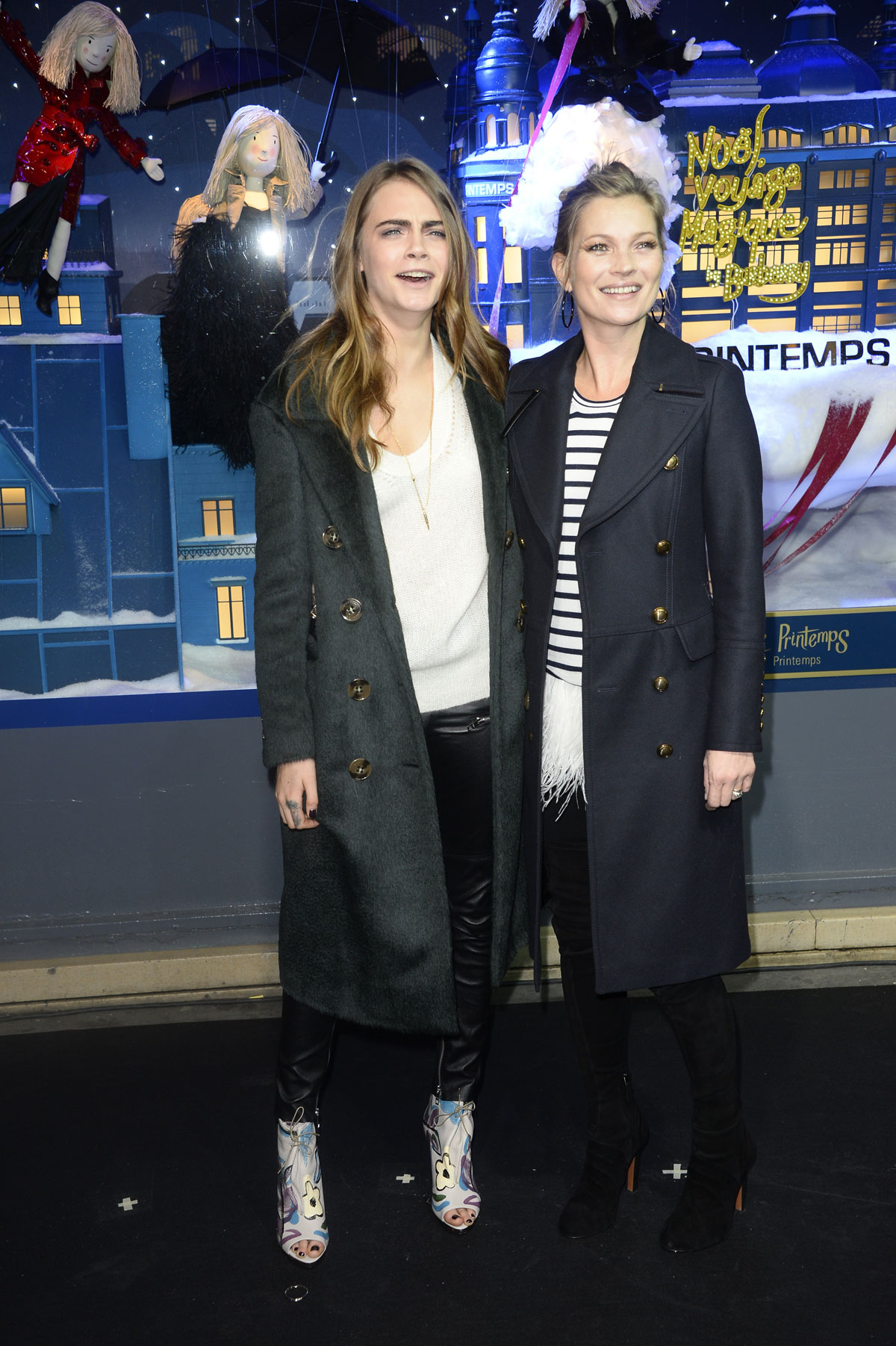 Cara Delevingne and Kate Moss attend the Printemps Christmas Decorations Inauguration