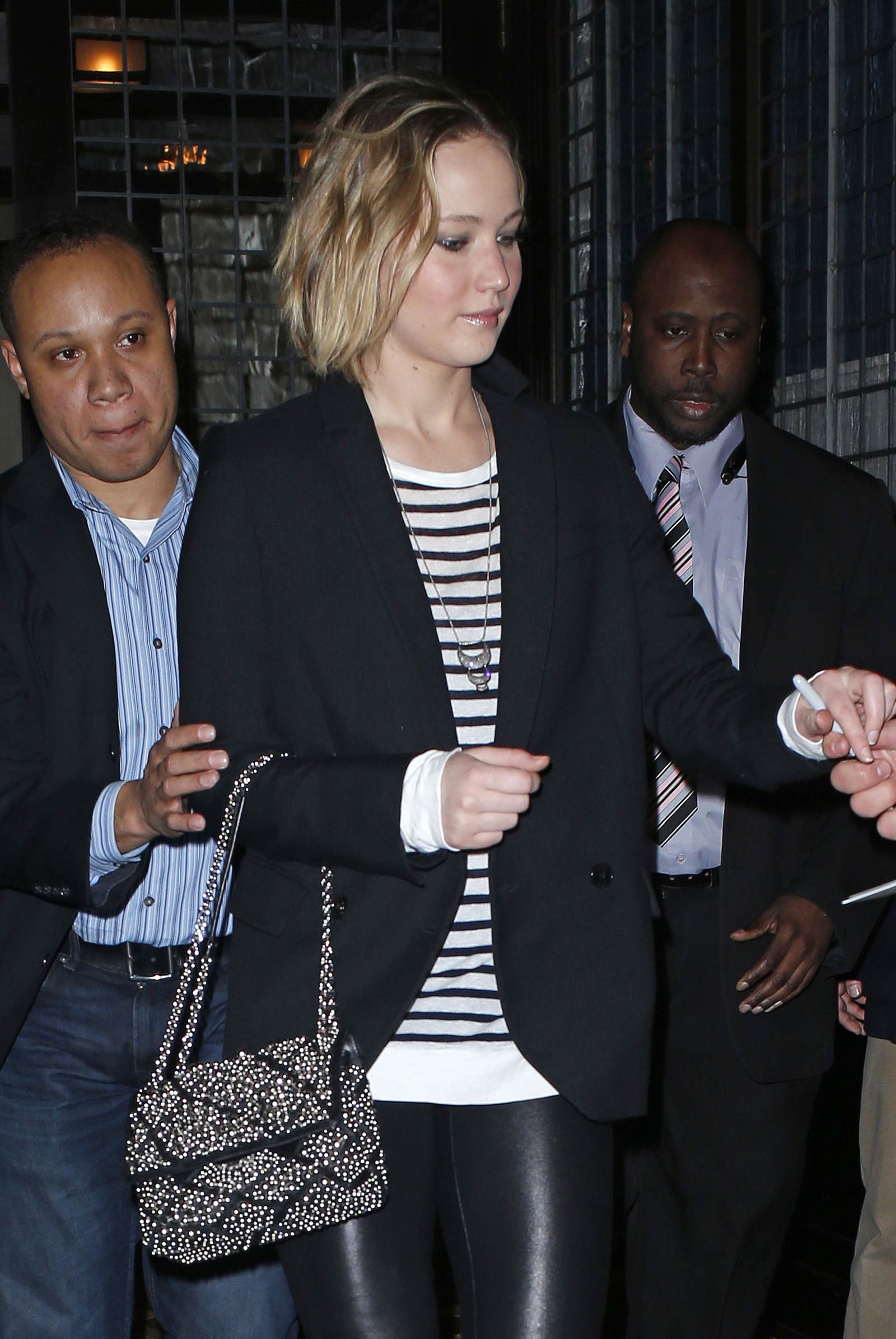 Jennifer Lawrence walking outside of the Greenwich Hotel