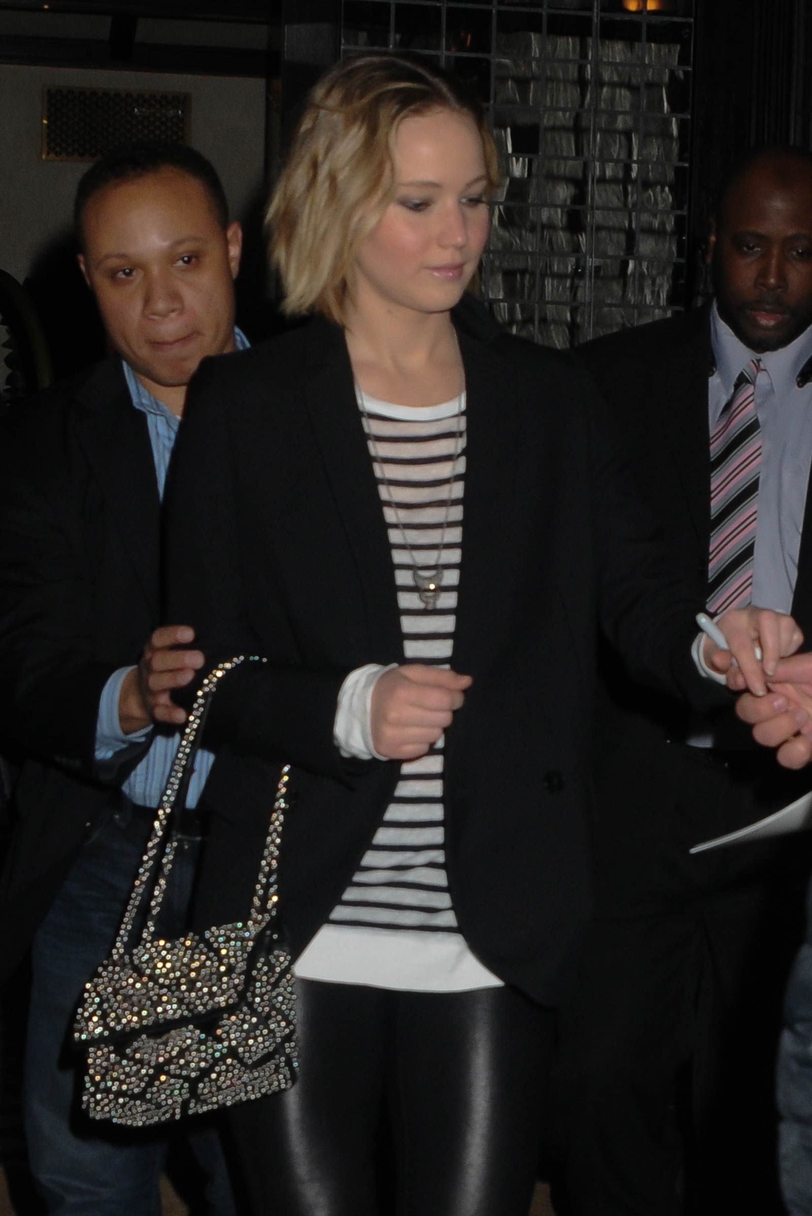 Jennifer Lawrence walking outside of the Greenwich Hotel