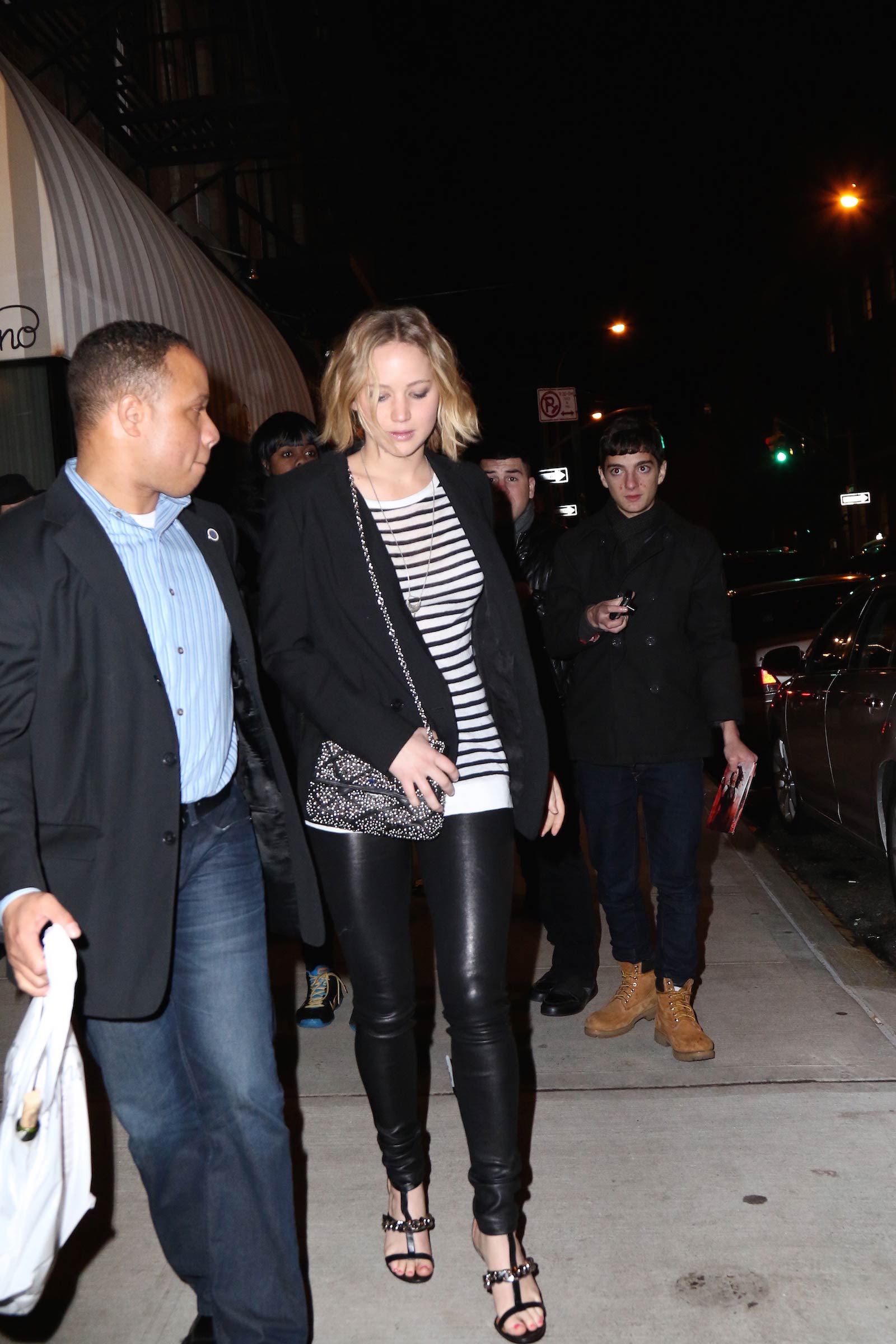 Jennifer Lawrence walking outside of the Greenwich Hotel