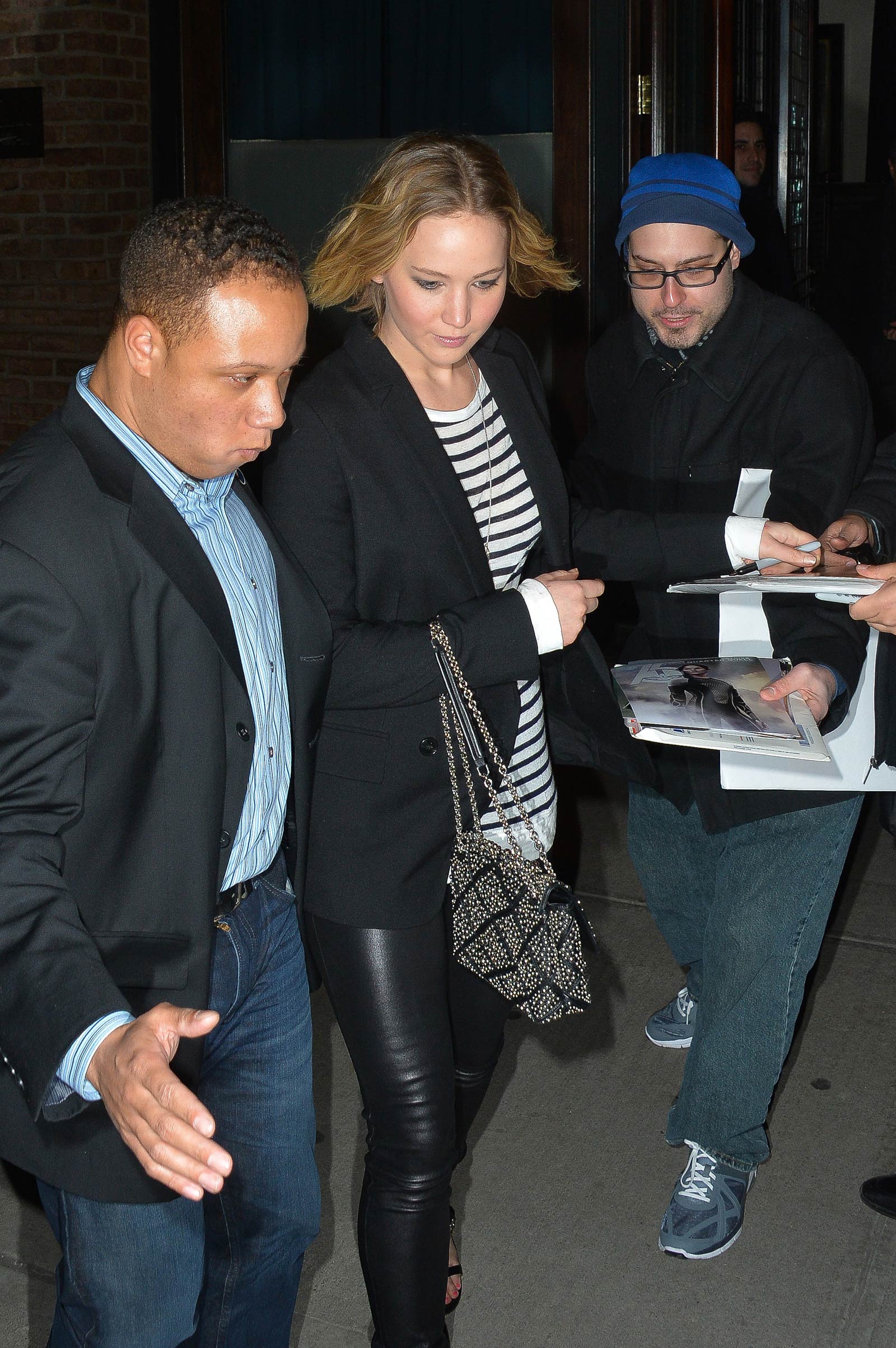 Jennifer Lawrence walking outside of the Greenwich Hotel