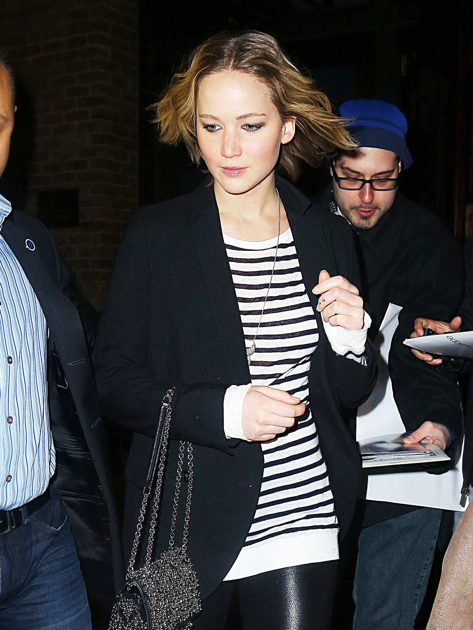 Jennifer Lawrence walking outside of the Greenwich Hotel