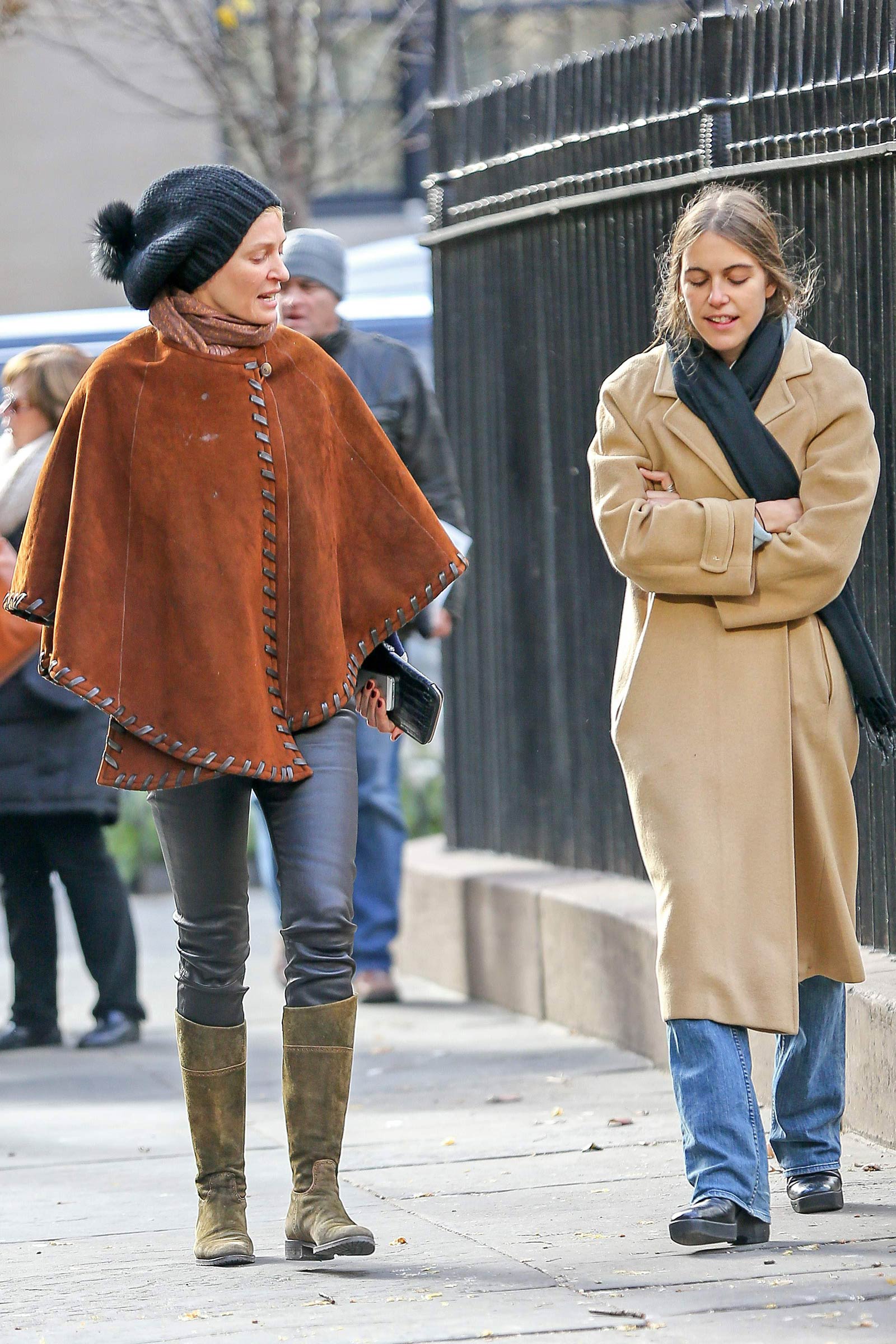 Uma Thurman walking around in New York City