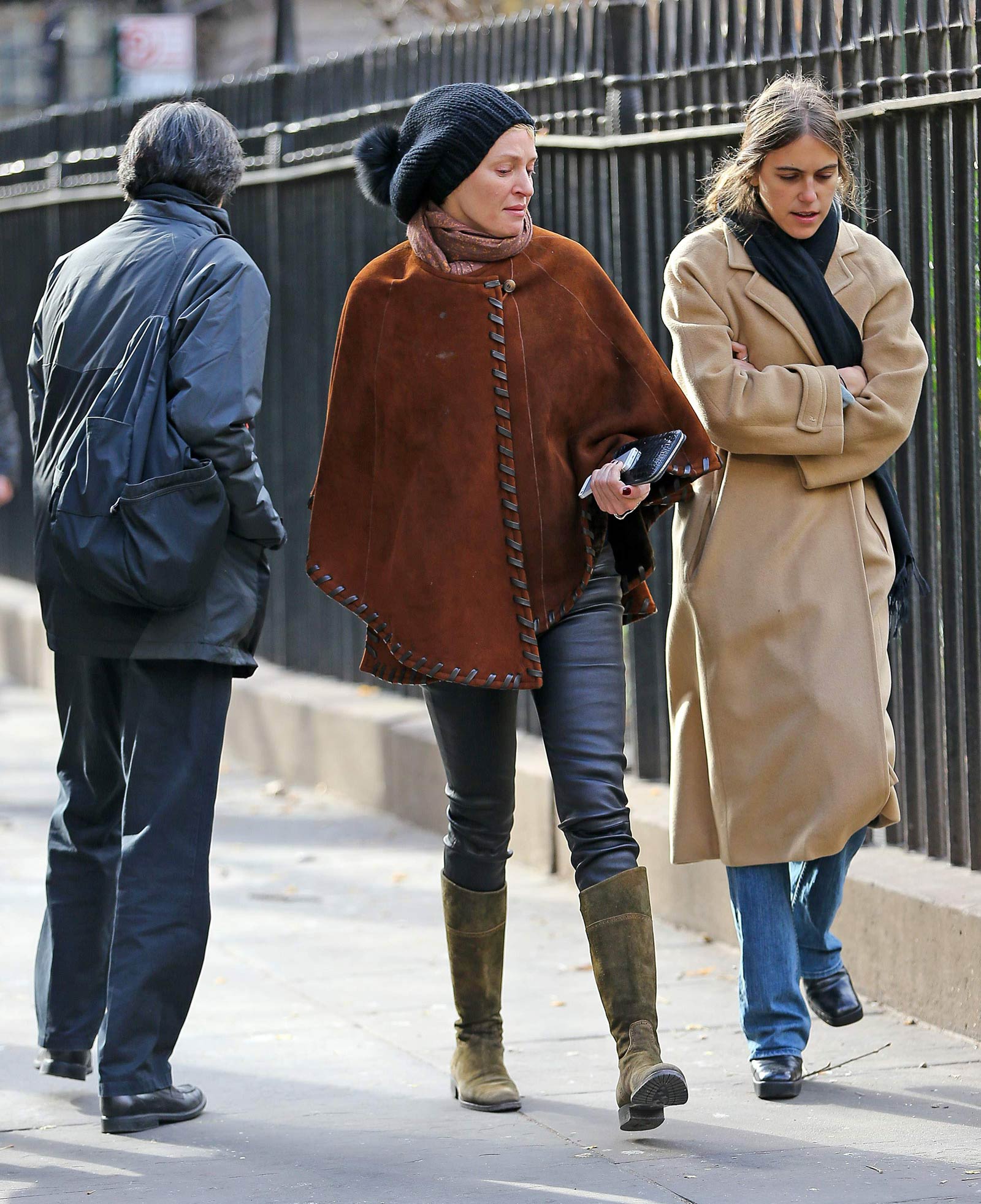 Uma Thurman walking around in New York City