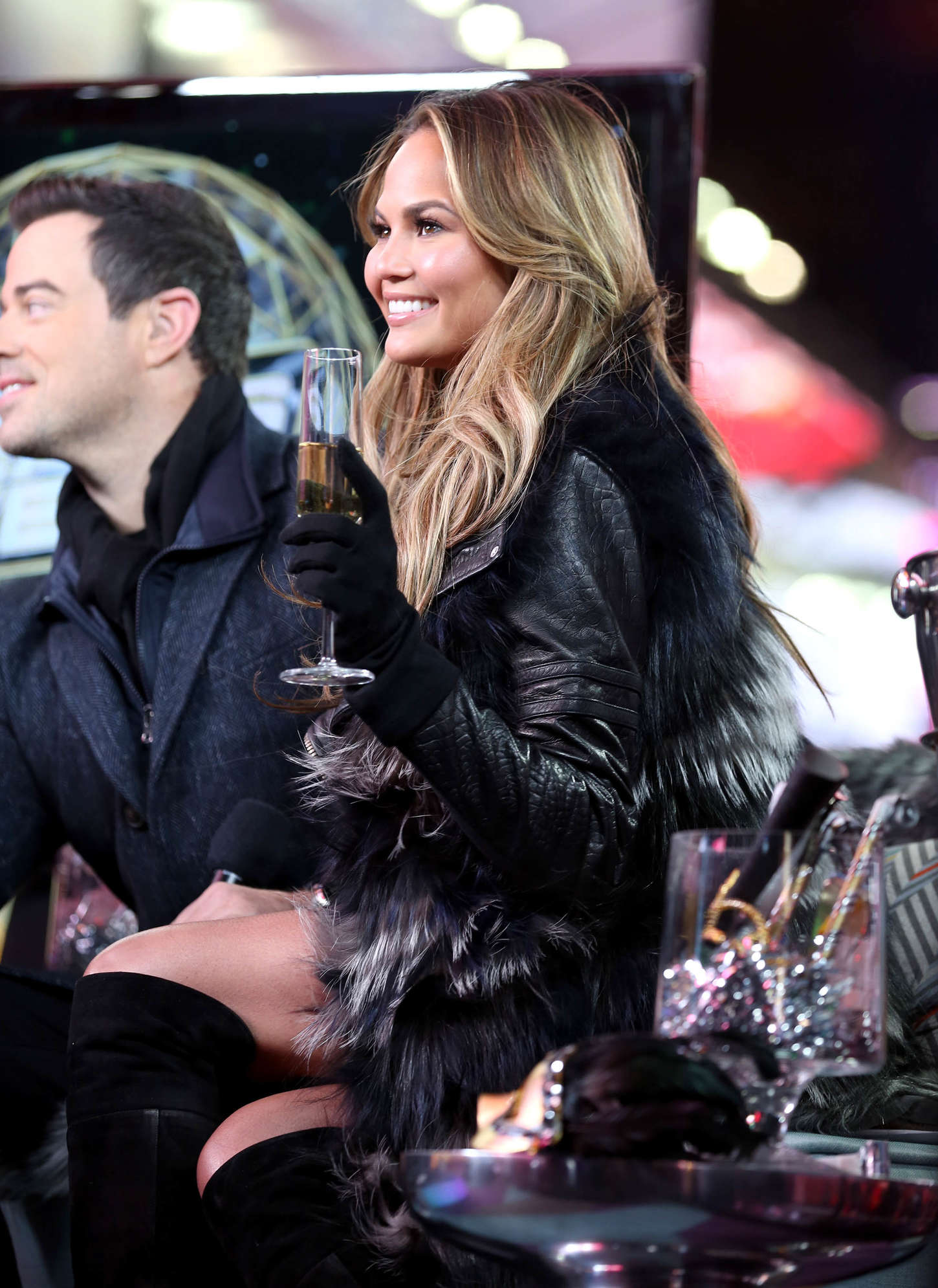 Chrissy Teigen attends New Year’s Eve at Times Square in NYC
