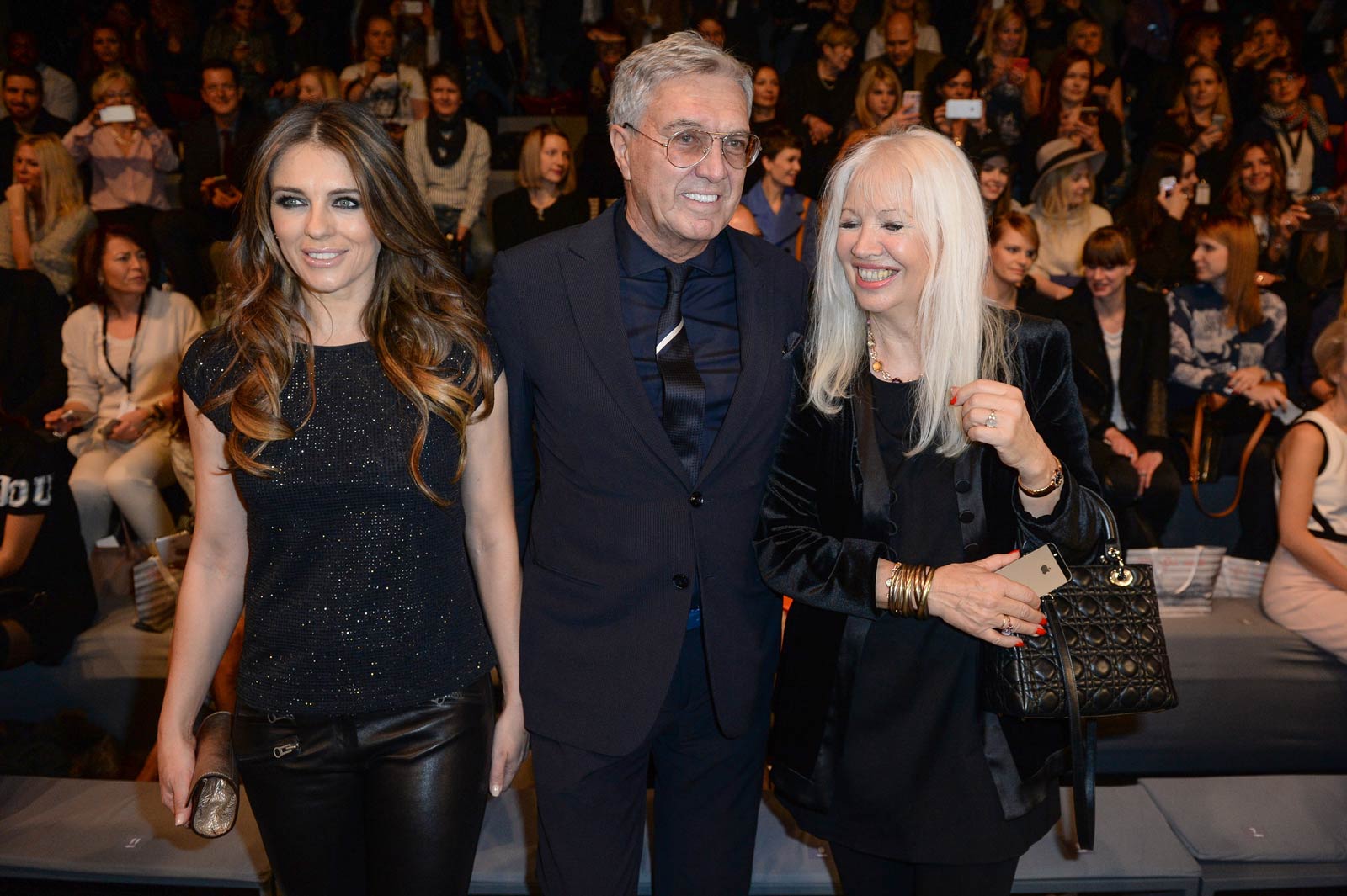 Elizabeth Hurley attends the Marc Cain show at the Mercedes-Benz Fashion Week