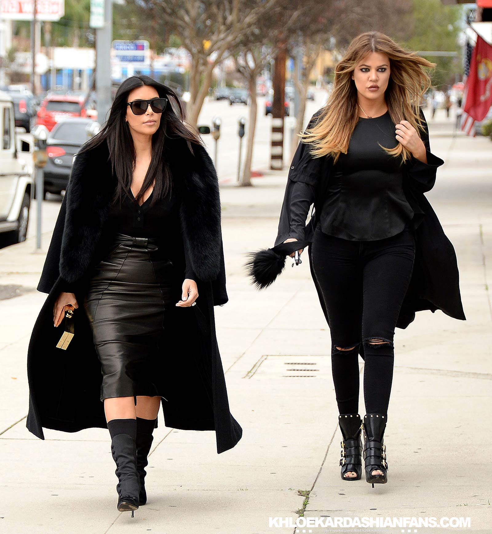 Kim & Khloe Kardashian arriving at Jenner Communications