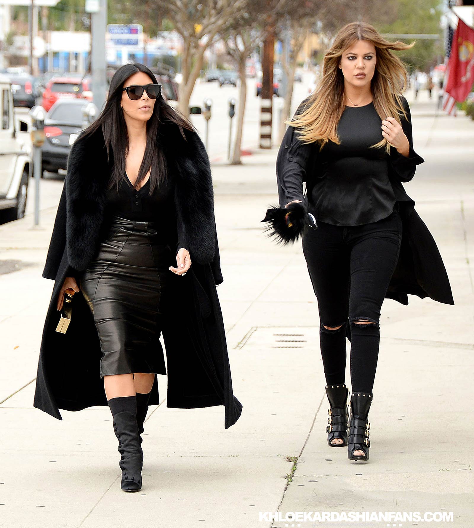 Kim & Khloe Kardashian arriving at Jenner Communications