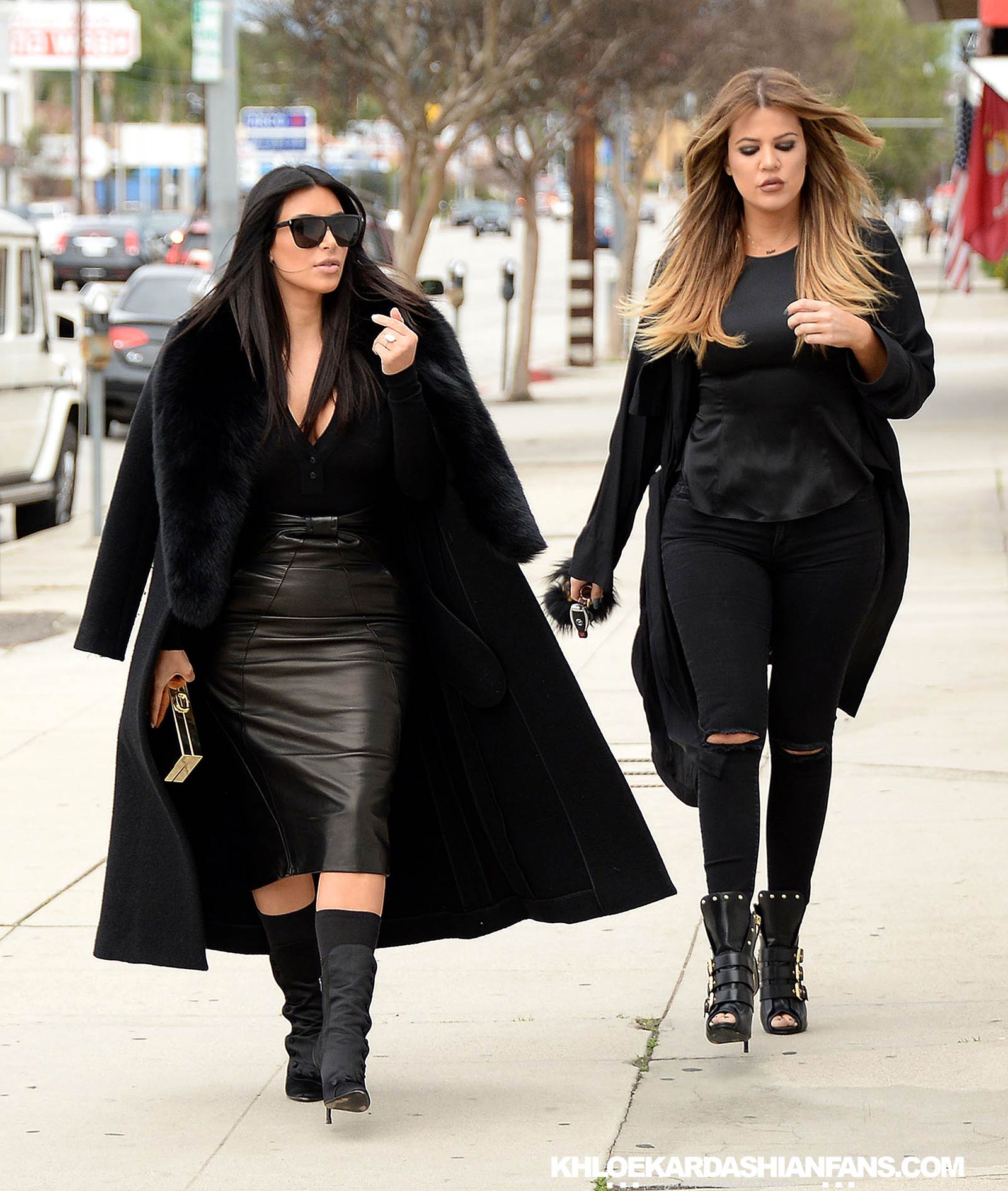 Kim & Khloe Kardashian arriving at Jenner Communications