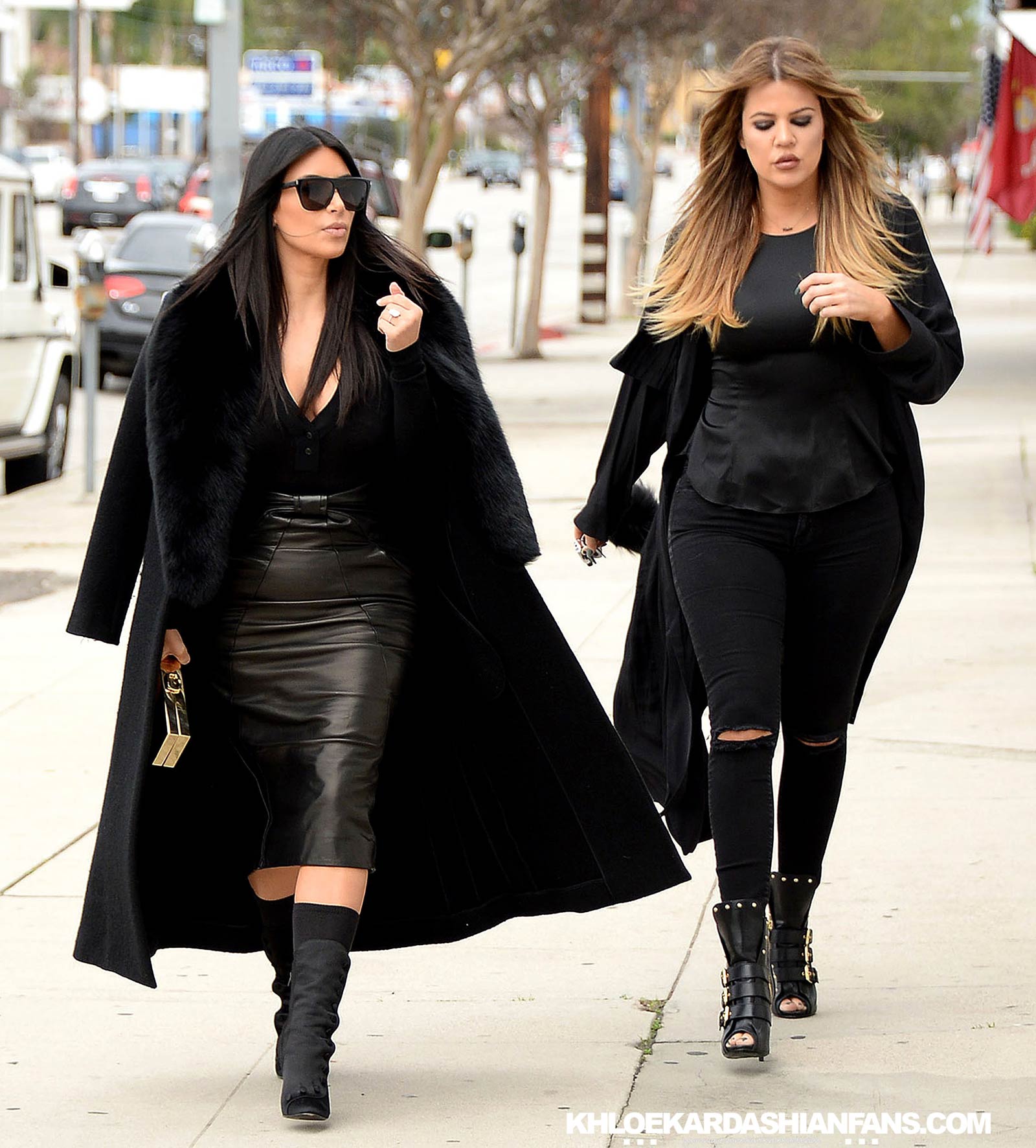 Kim & Khloe Kardashian arriving at Jenner Communications