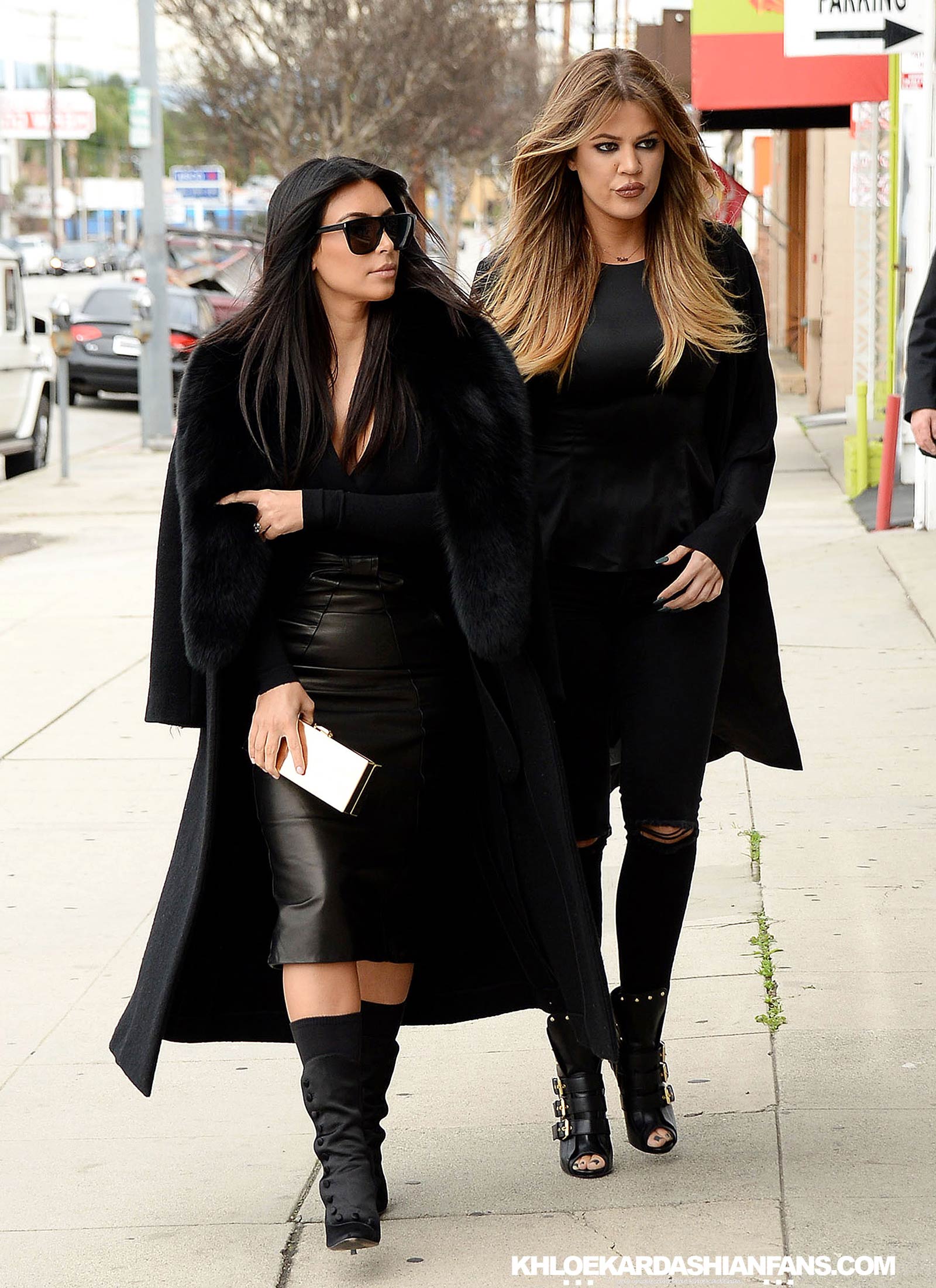 Kim & Khloe Kardashian arriving at Jenner Communications