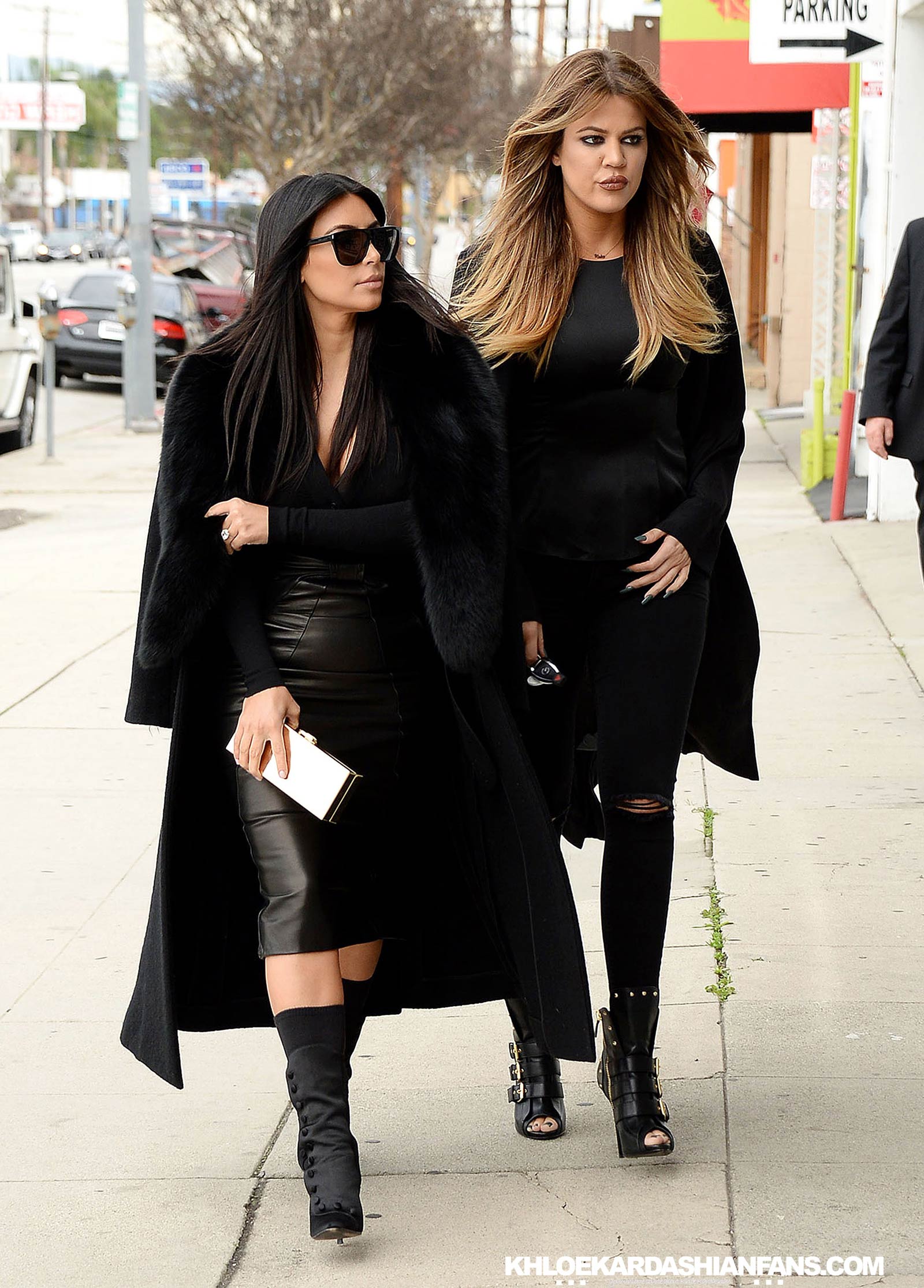 Kim & Khloe Kardashian arriving at Jenner Communications