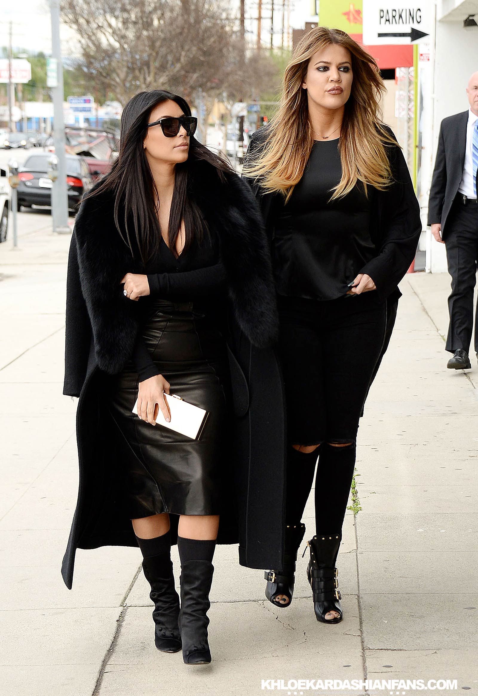 Kim & Khloe Kardashian arriving at Jenner Communications