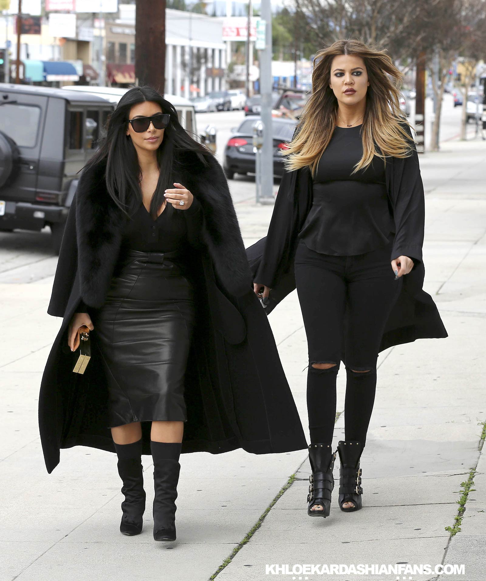 Kim & Khloe Kardashian arriving at Jenner Communications