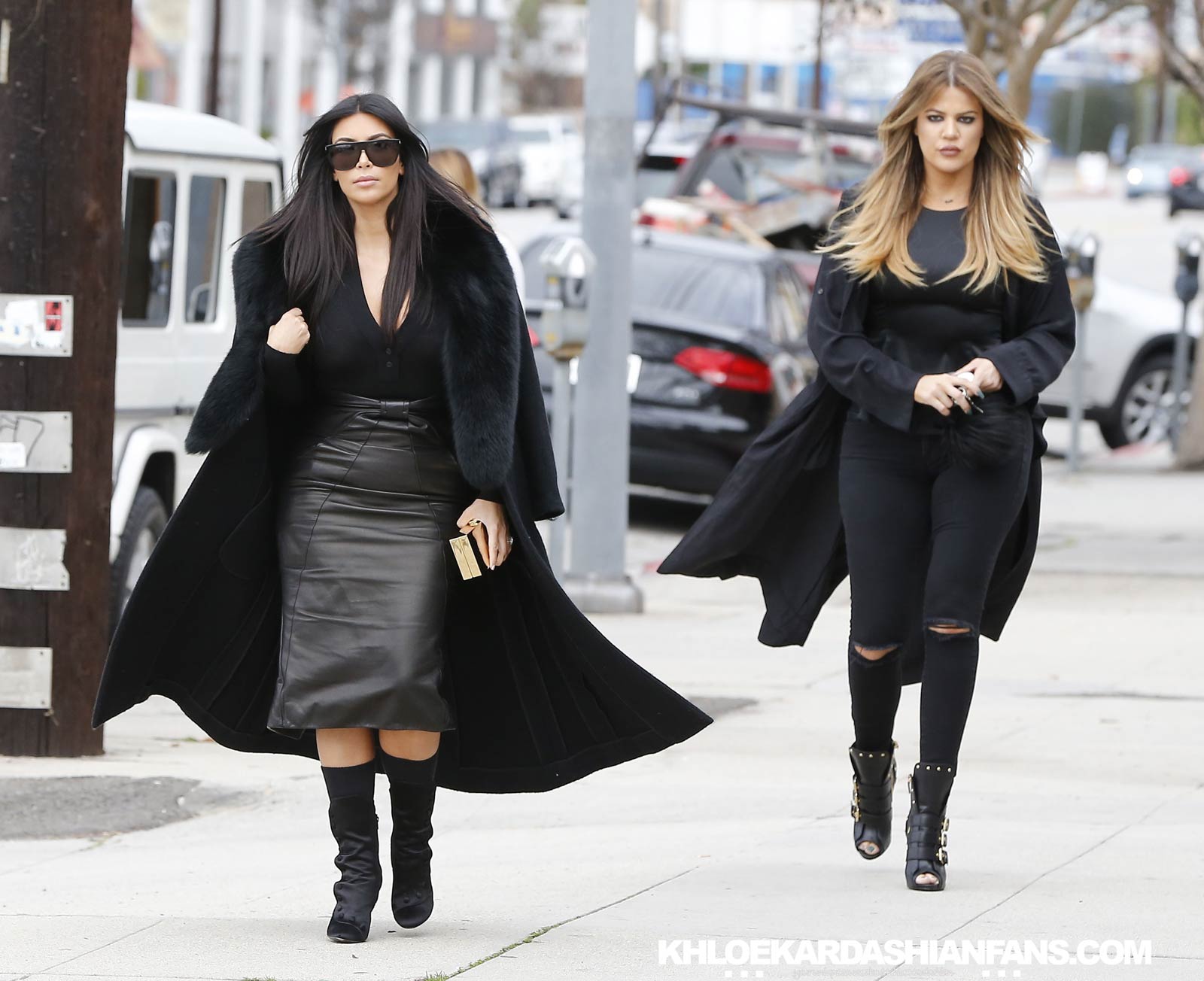 Kim & Khloe Kardashian arriving at Jenner Communications