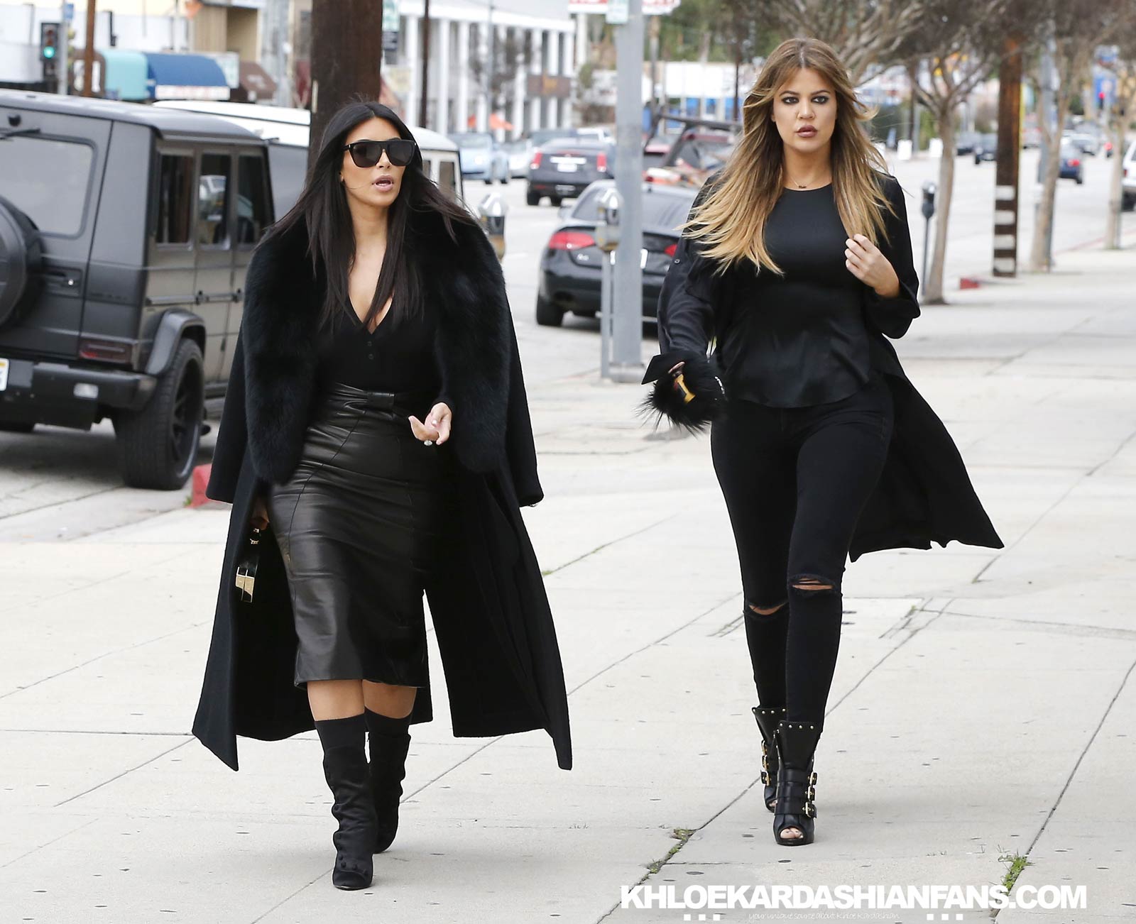 Kim & Khloe Kardashian arriving at Jenner Communications