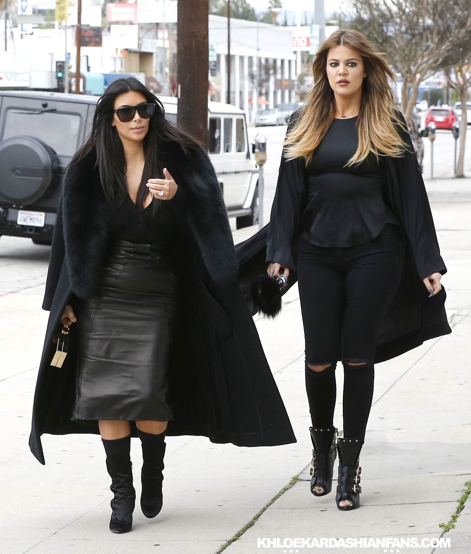 Kim & Khloe Kardashian arriving at Jenner Communications