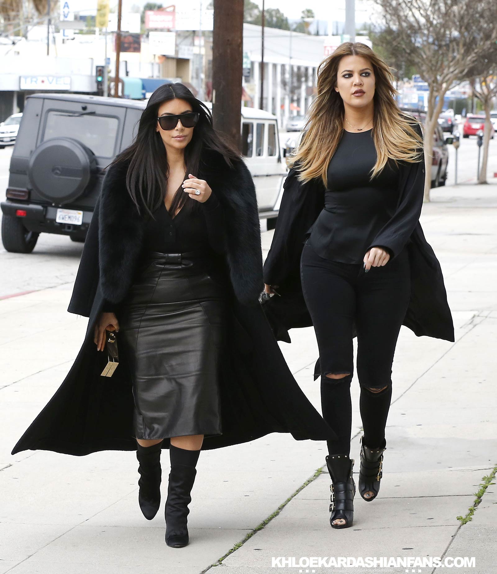 Kim & Khloe Kardashian arriving at Jenner Communications