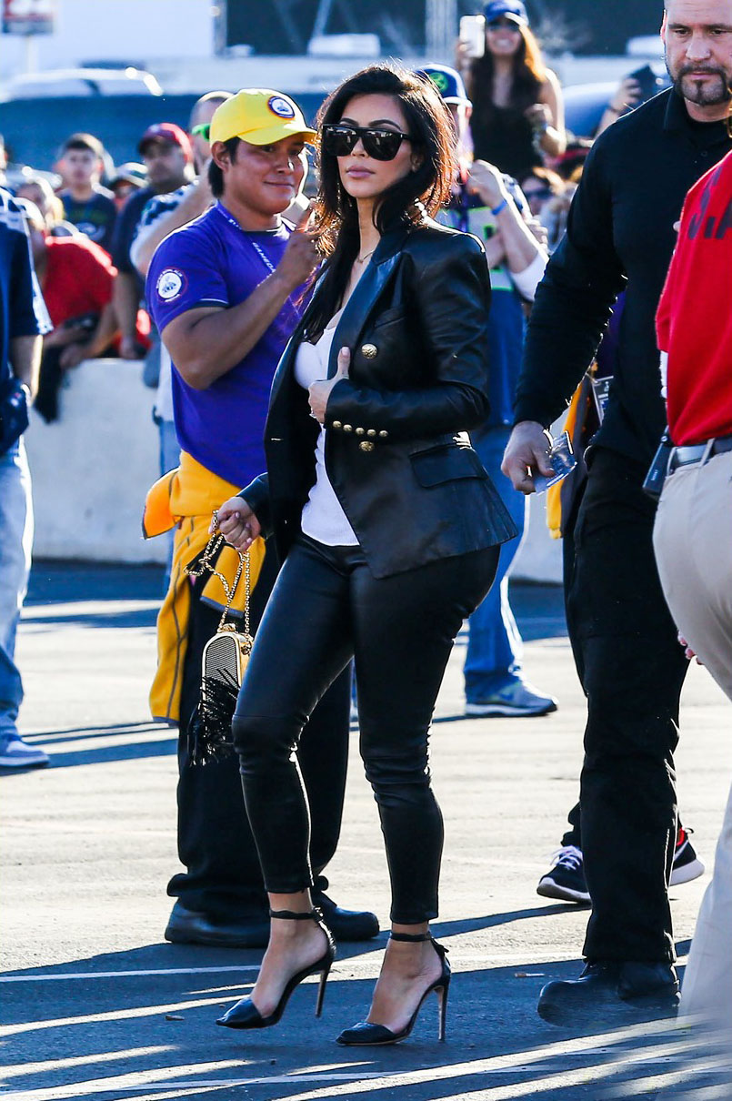 Kim Kardashian arrives for the 2015 Super Bowl