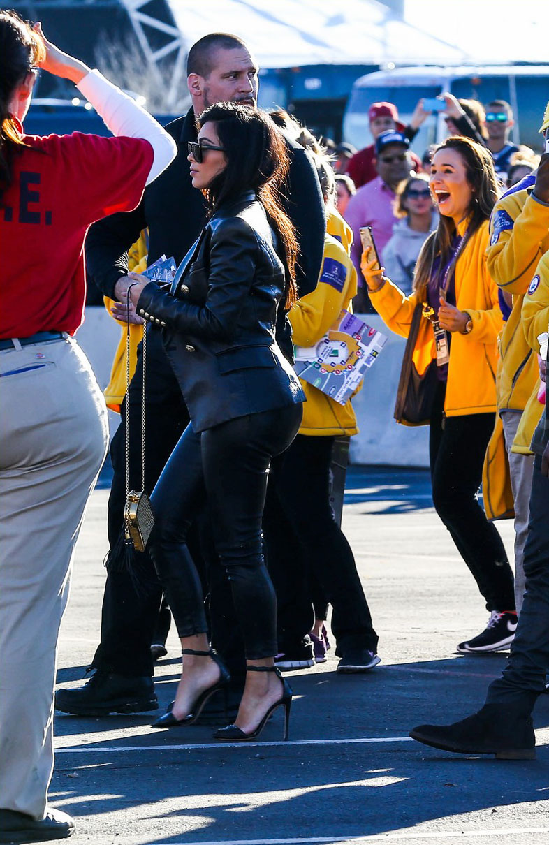 Kim Kardashian arrives for the 2015 Super Bowl