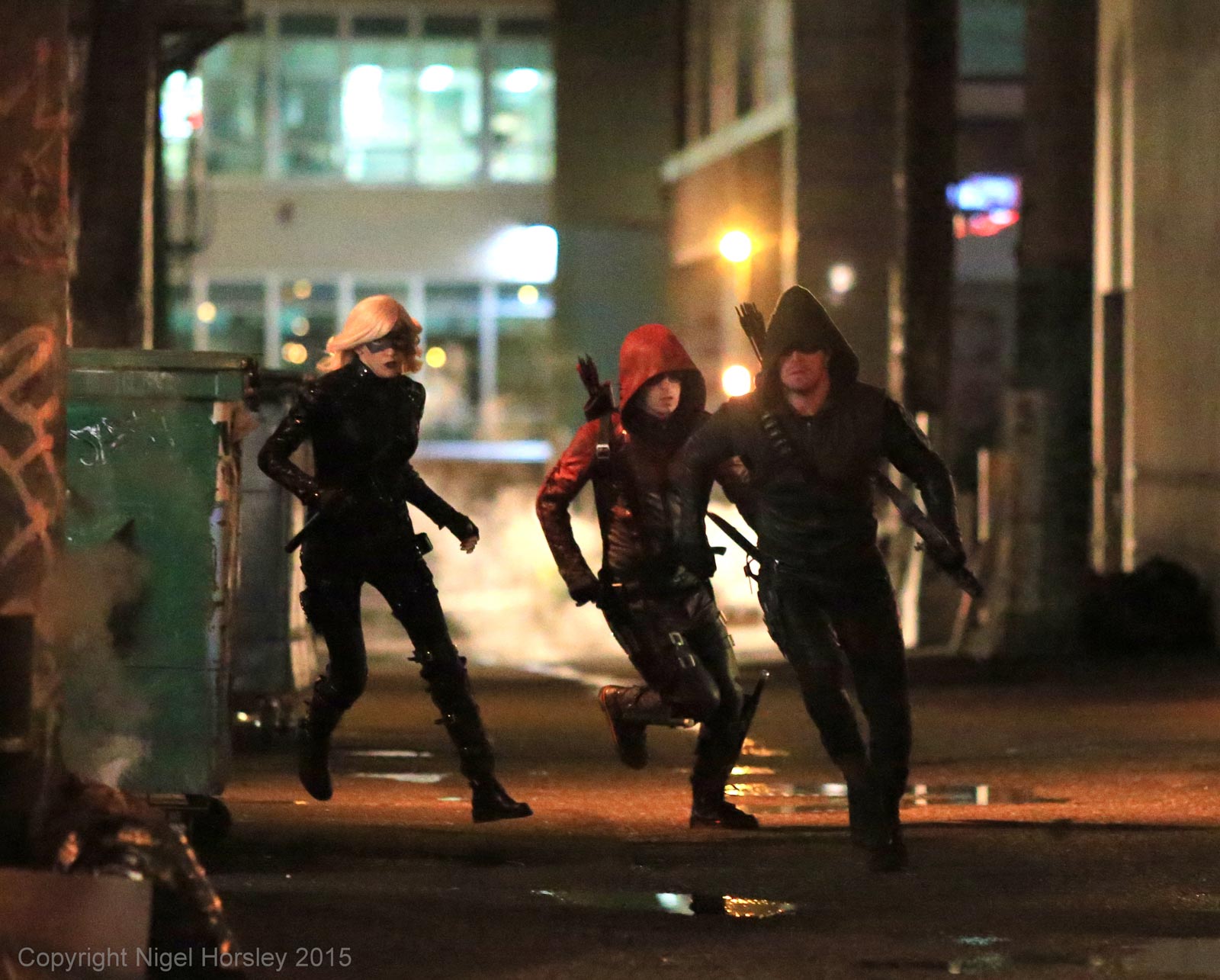 Katie Cassidy on the set of Arrow