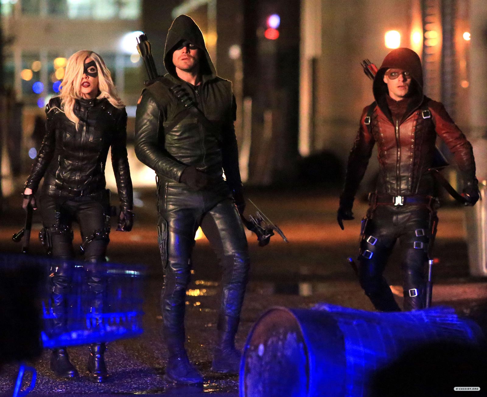 Katie Cassidy on the set of Arrow