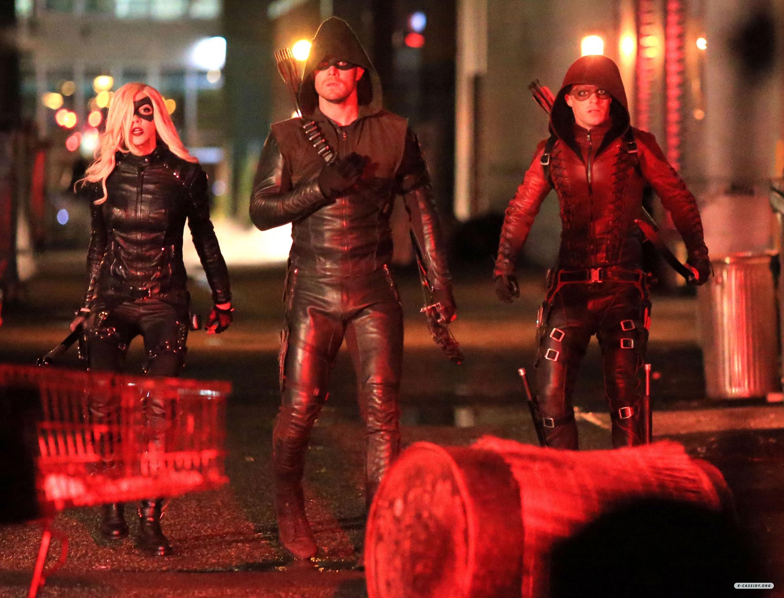 Katie Cassidy on the set of Arrow