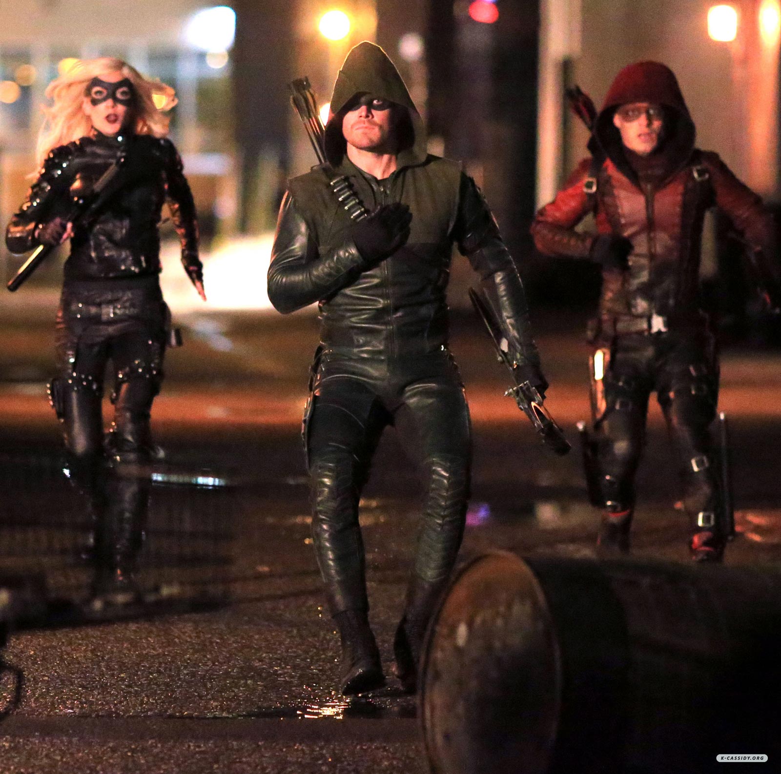 Katie Cassidy on the set of Arrow