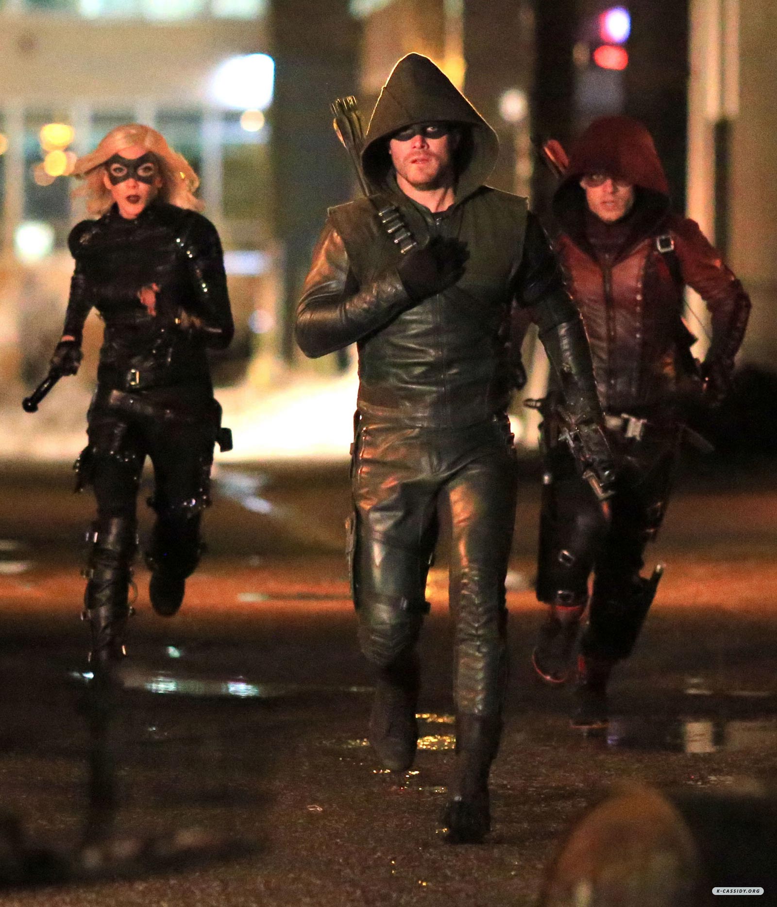 Katie Cassidy on the set of Arrow