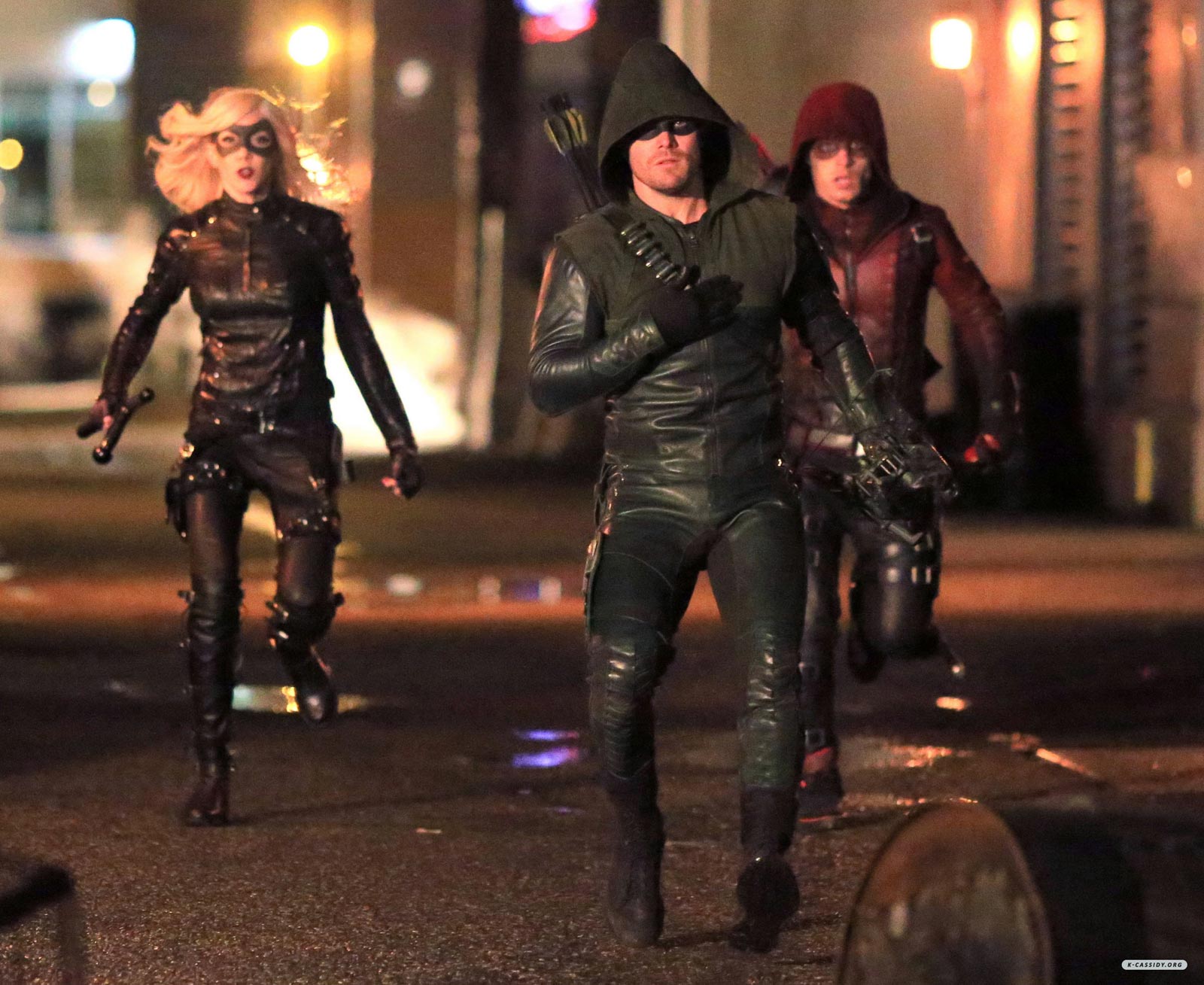 Katie Cassidy on the set of Arrow