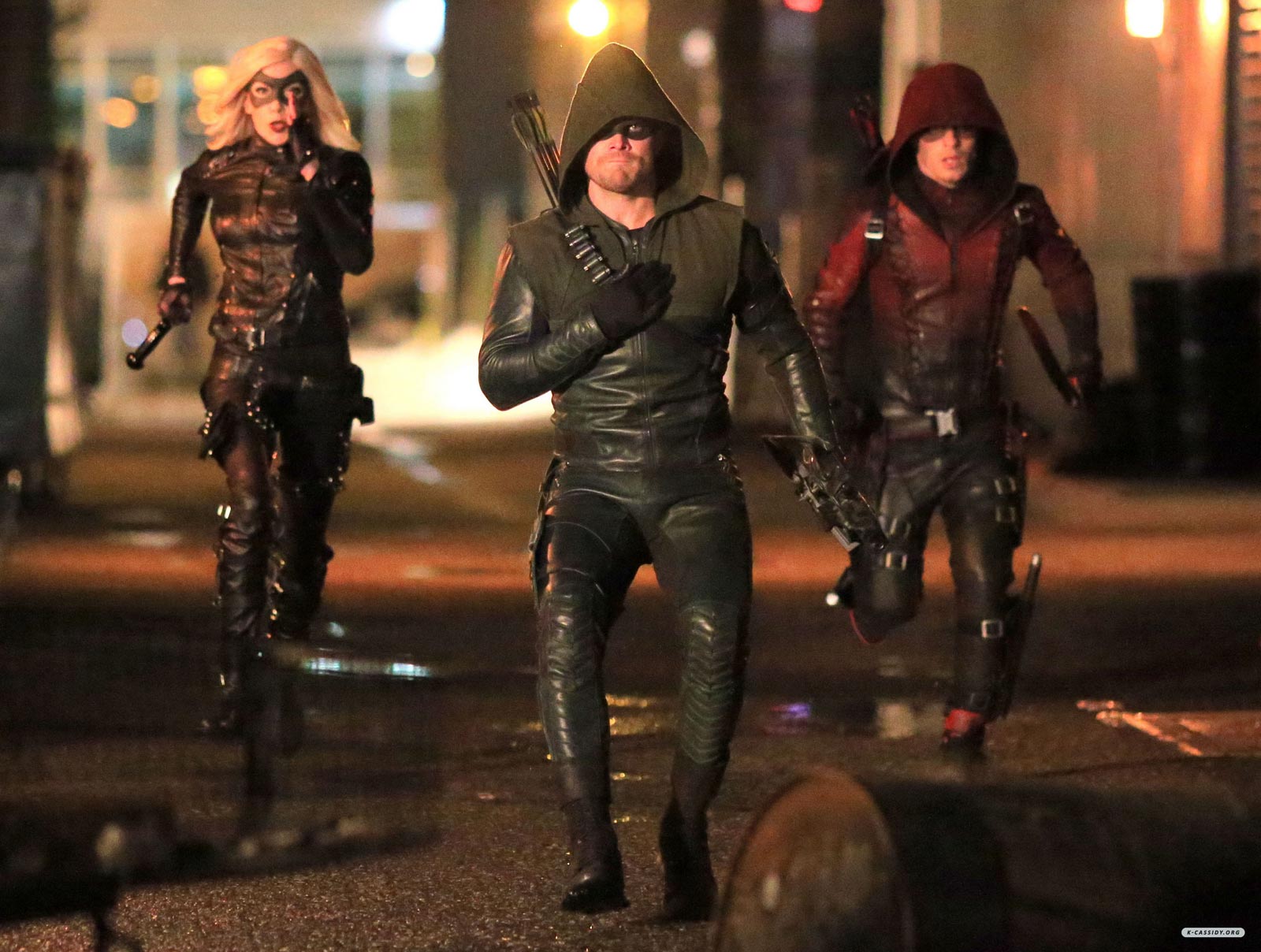 Katie Cassidy on the set of Arrow