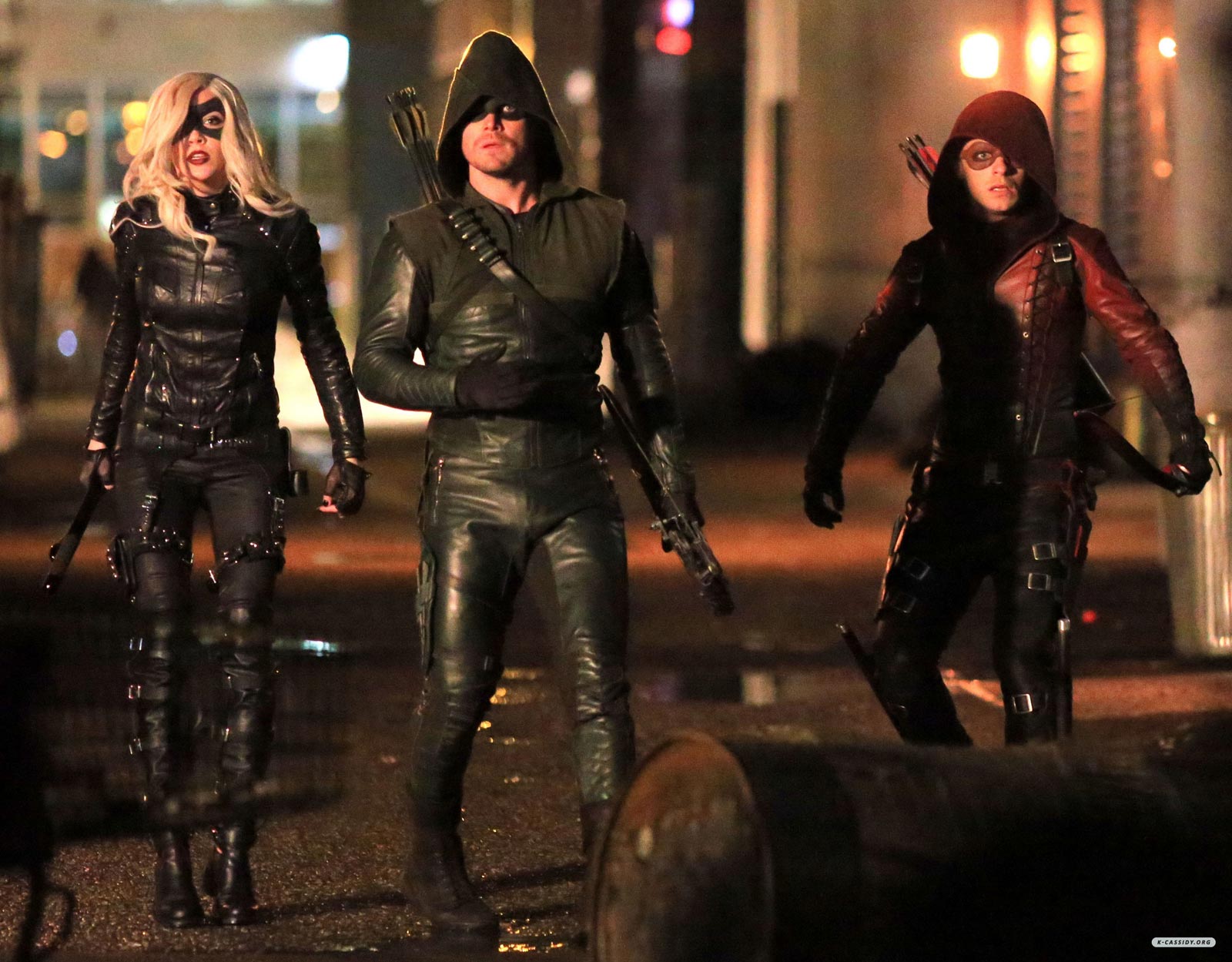 Katie Cassidy on the set of Arrow