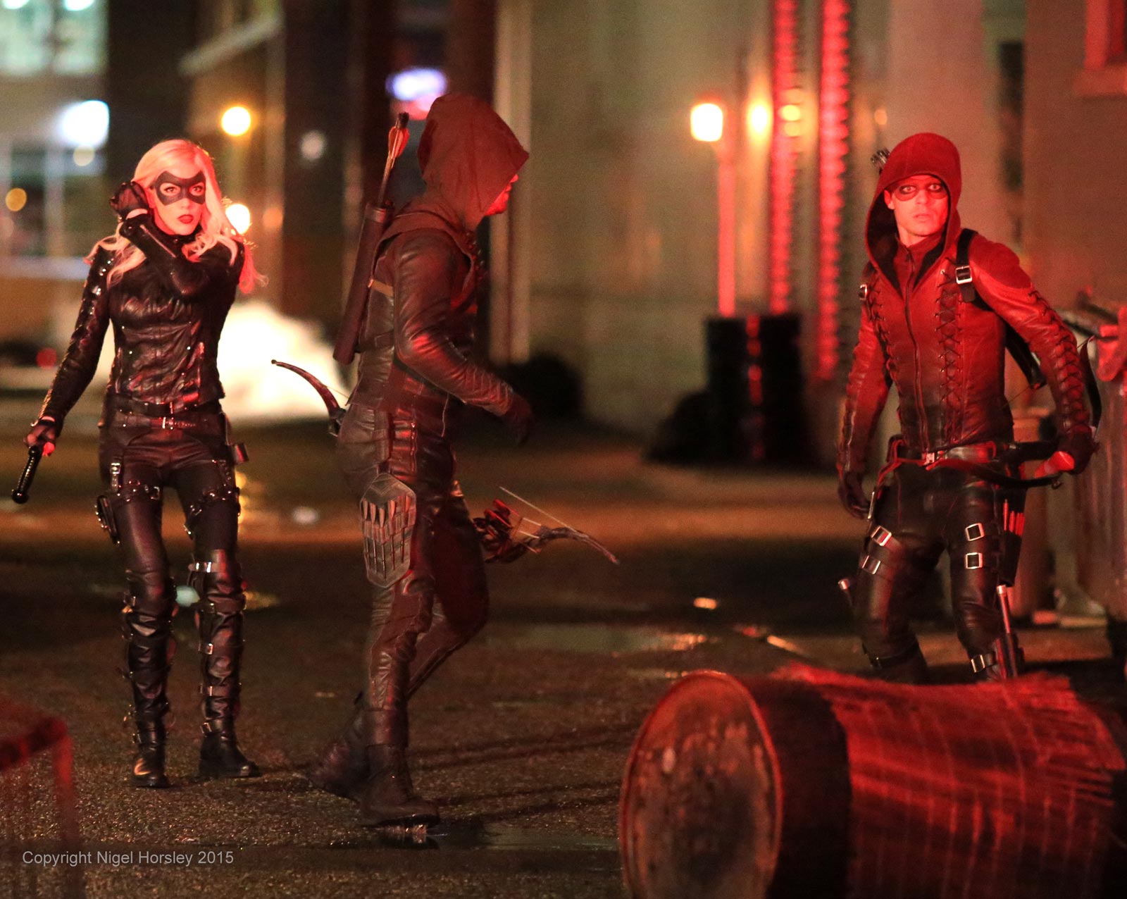 Katie Cassidy on the set of Arrow